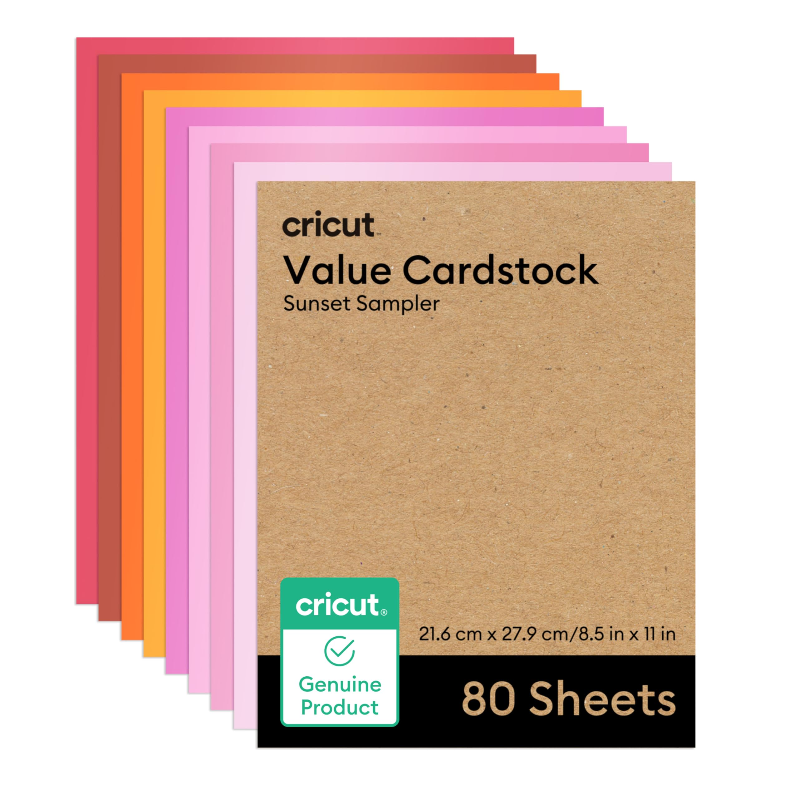 Cricut Value Cardstock Paper, Sunset Sampler - 80 Sheets (8.5" x 11") - Compatible with Joy Xtra, Explore, & Maker Machines - Letter Size