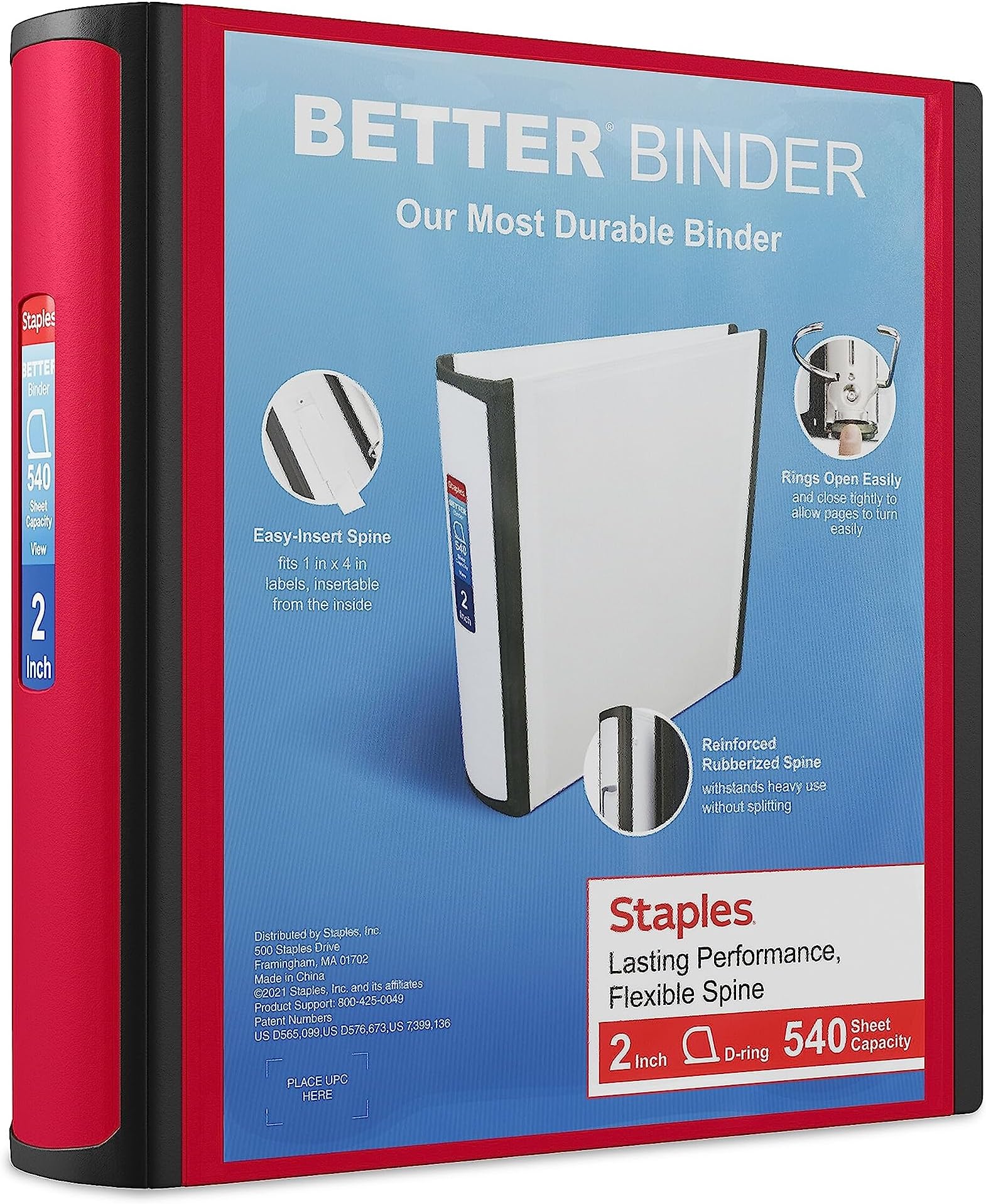 Staples 2inch 3Ring Better Binder, Red, 2/Pack (ST55877