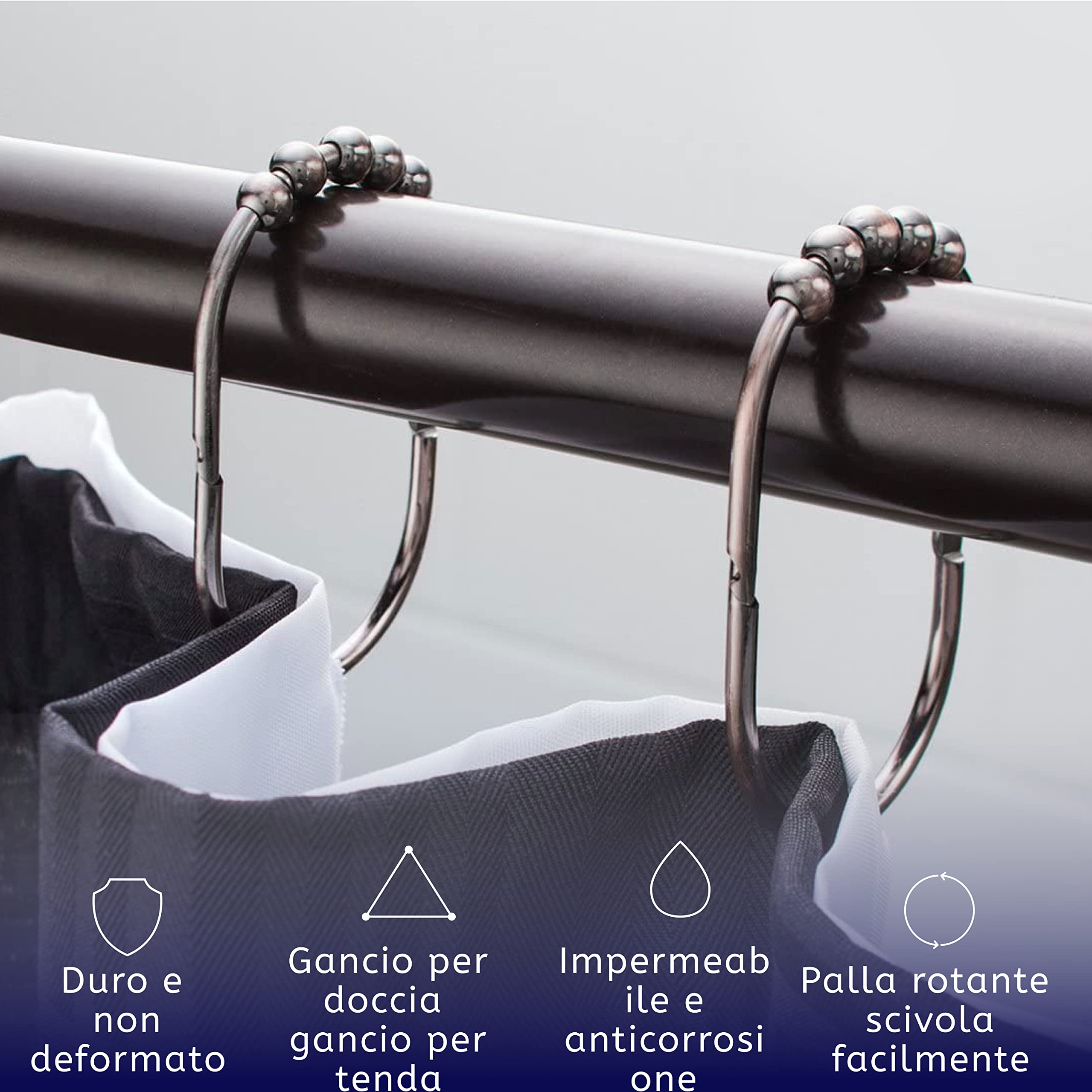 2 Lb. Depot Set di anelli/ganci per tende da doccia larghi, finitura decorativa in bronzo lucidato a olio, rulli Easy Glide, 100% acciaio inossidabile antiruggine, set di 12 anelli