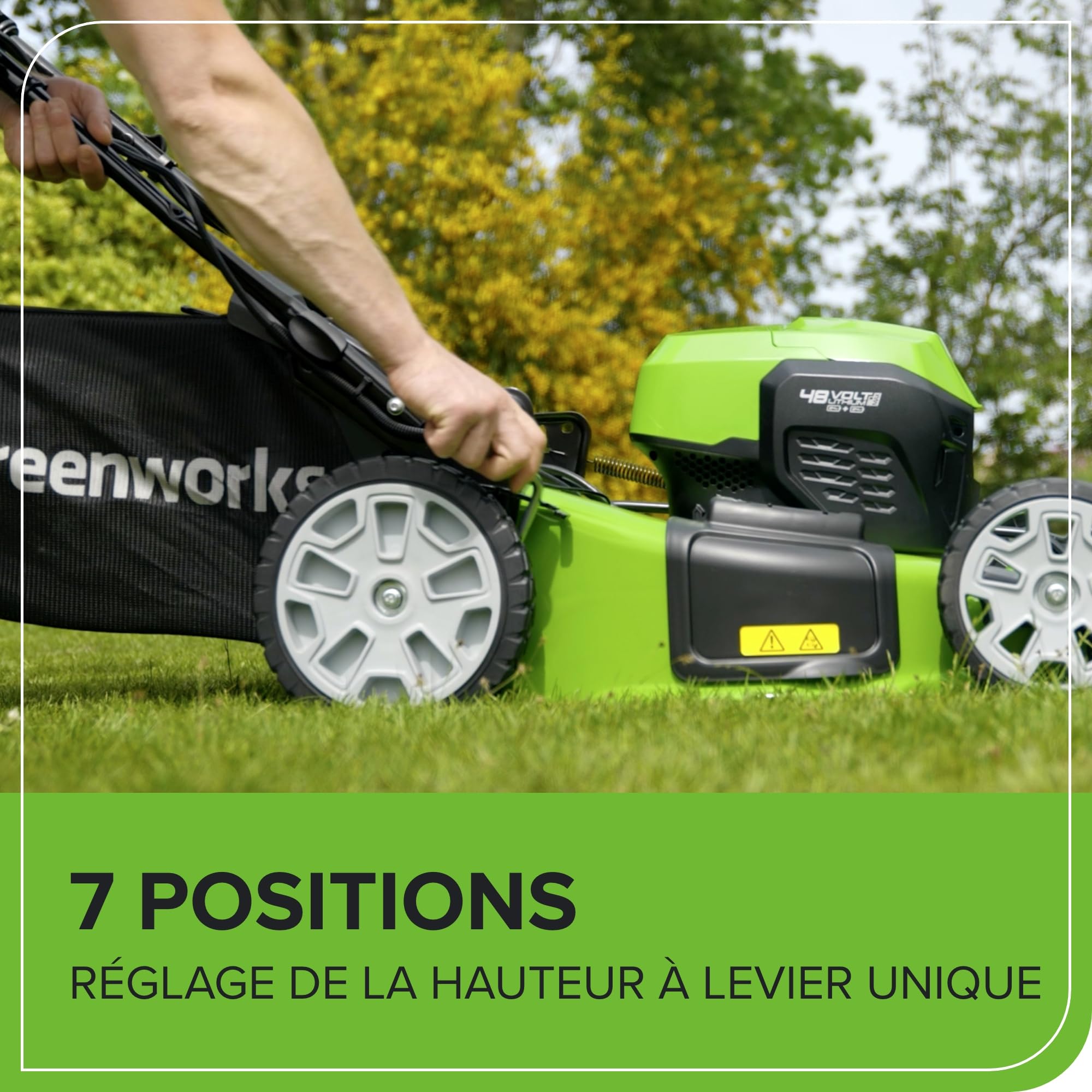 Greenworks 48V (24V x 2) Tondeuse à Gazon Sans Fil Autopropulsée, Largeur de Coupe 46cm, Sac 55L, 2x24V 4Ah, Chargeur Double