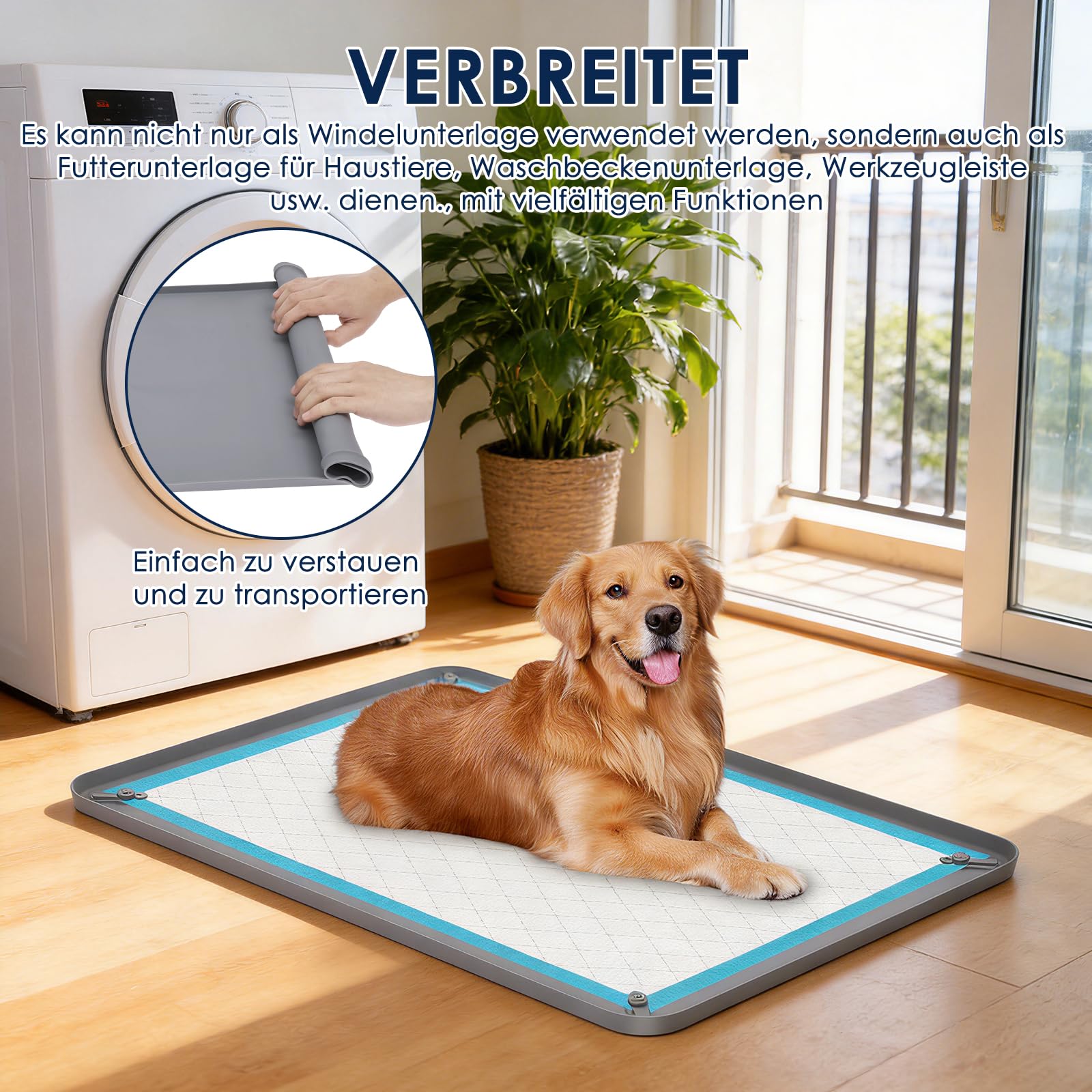 Silikonmatte Tablett für Hunde,Silikon-Urinauffangmatte,Urinierpad-Halter für Hunde, Katzen, Kaninchen, Auslaufsicher, Hundetrainingsmatten zum Schutz des Fußbodens zu Hause (Grau-92 * 64cm)