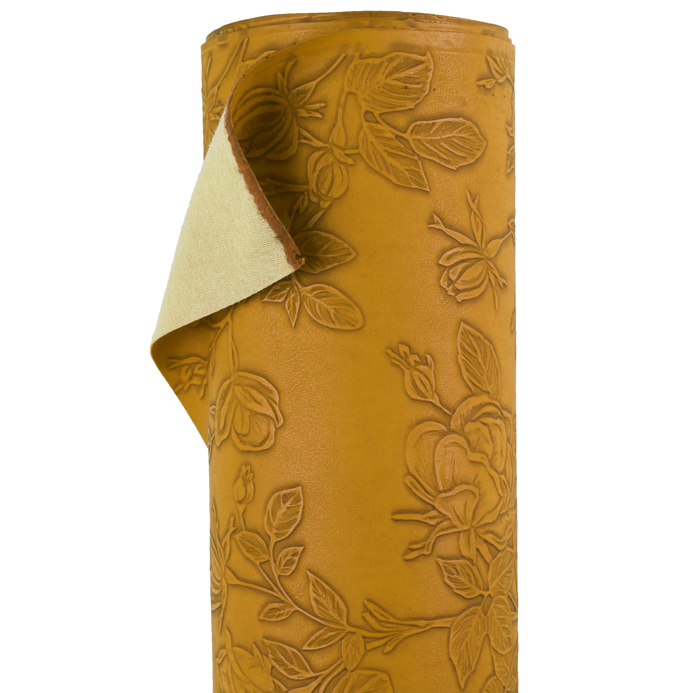 A-Express Floral Faux Leather Fabric - Embossed PU Vinyl Material - 140cm 55" Inches Wide - 430 GSM by The Metre - Textured Flower Upholstery Fabric, DIY Craft Sheets, Purse - Tan Sample