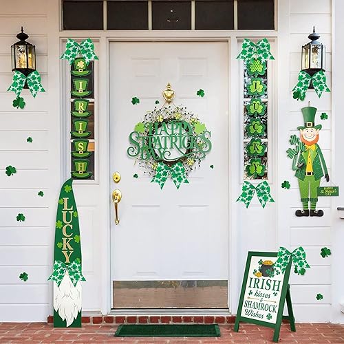 Miniatura 7 de 12 lazos de arpillera irlandeses de trébol verde de 6 pulgadas para decoración de pared de puerta de fiesta del día de San Patricio (trébol)