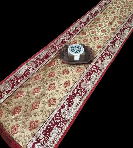 GLOBAL Banarasi Brocade Long Table Runner for 4 Seater and 6 Seater Centre Glass Living Room Dining Table 16 X 72 inches (Golden Red)