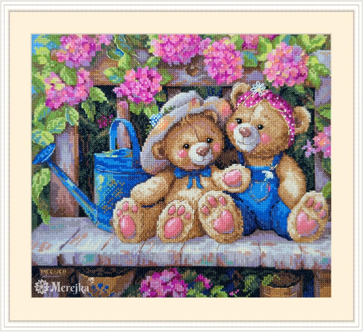 Merejka Counted Cross Stitch Kit for Adults – Garden Friends (K-265) – DMC Threads, Zweigart Aida 16 Fabric, 42 Colors – 8.3"×9.6" (21×24.5 cm) Digital Fantastitch Chart