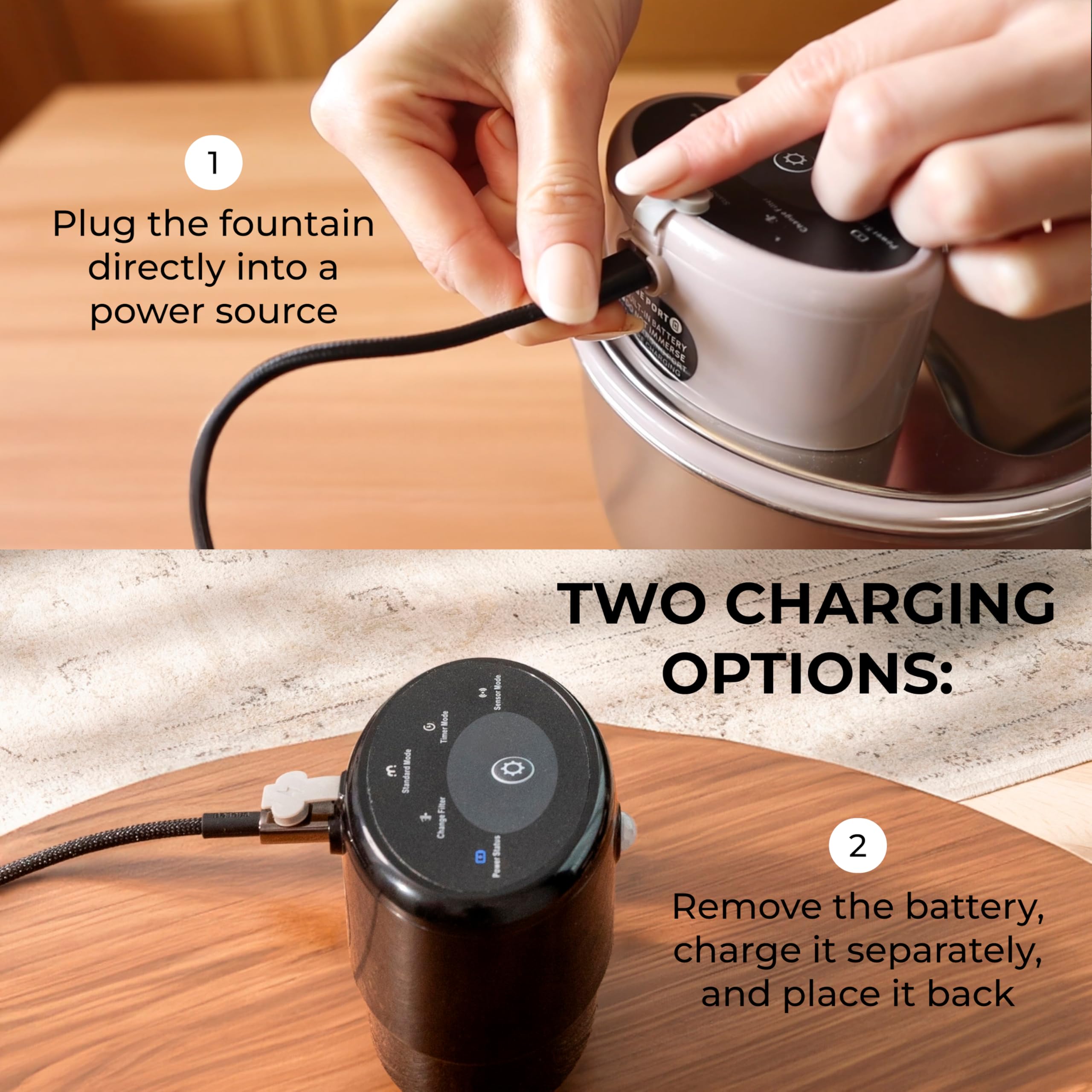 Wireless Cat Water Fountain Stainless Steel 108oz/3.2L, Cordless, Battery Operated Cat Fountain (Last up to 50 Days), Ultra Quiet, 2 Flow Modes, Multi-Filtration, BPA Free, Includes 2 Filters - White - image 5