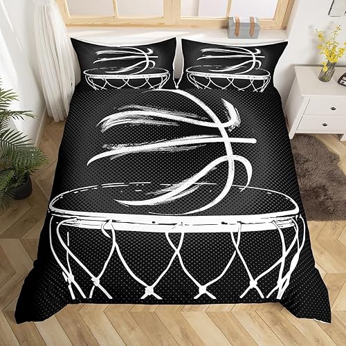 Manfei Juego de funda de edredón de baloncesto, tamaño matrimonial, juego de ropa de cama de 3 piezas para niños, niños, adolescentes, decoración de