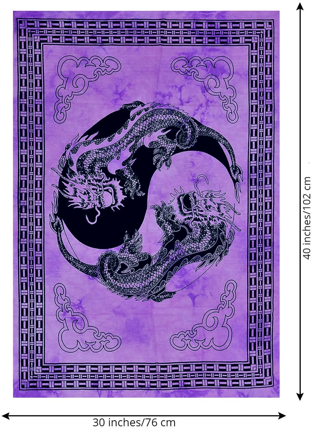 AVA Collections Yin Yang Tapestry Dragon Wall Hanging Tapestries Indian Cotton Purple Tie Dye Poster Size 102x76cm Wall Decor Boho Wall Art Hippie Bedroom Living Room Décor (Purple - Image 3