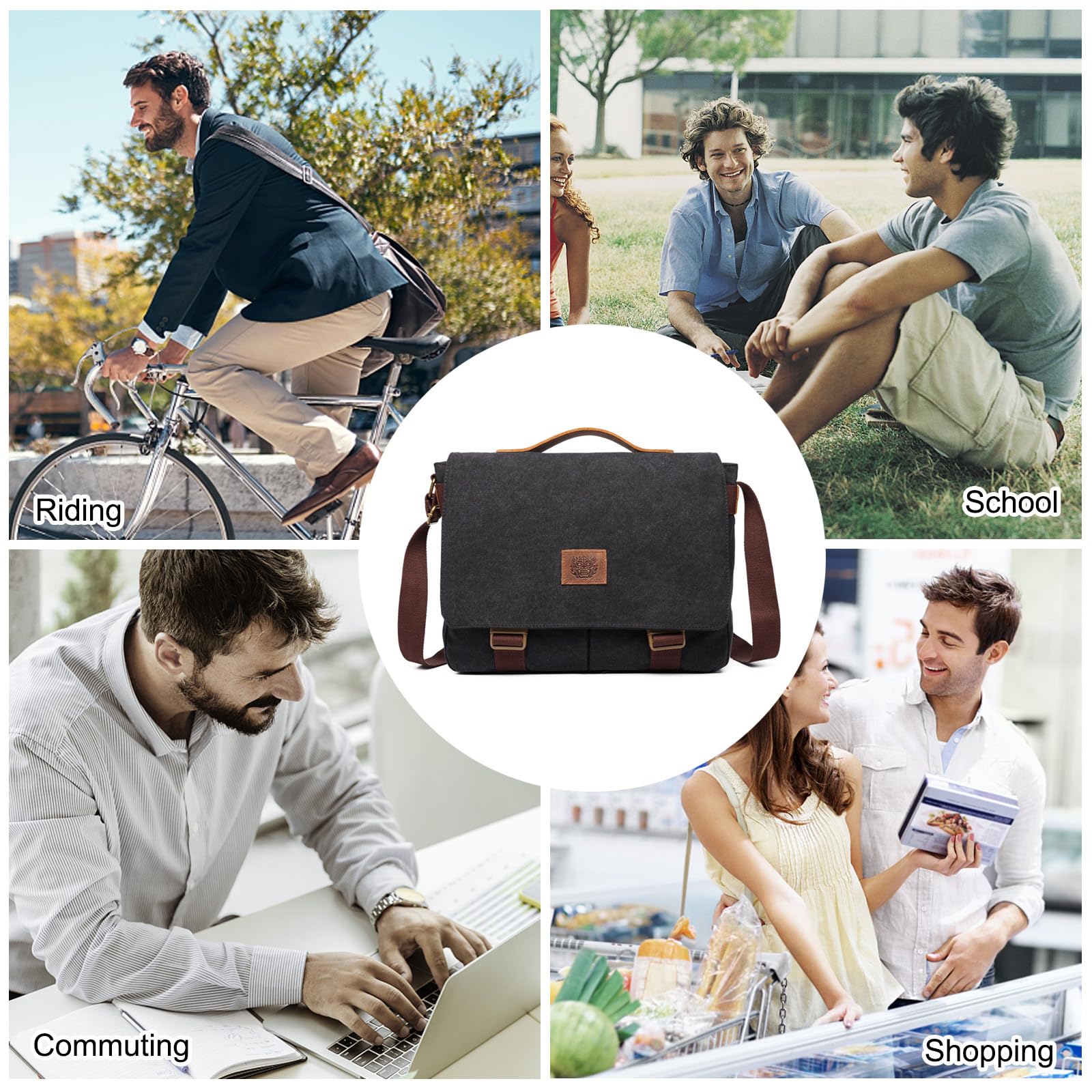 FANDARE Retro Umhängetaschen Herren Aktentasche Schultertasche Groß Arbeitstasche Leinwand Groß Messenger Bag Damen Arzttasche Tragetasche Aktenkoffer Lehrertasche für Reisen, Geschäft, Schule