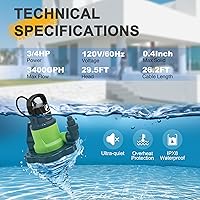 Vista 3 de FLUENTPOWER Bomba automática de cubierta de piscina, 3/4 HP 3300 GPH Bomba sumergible de eliminación de agua sobre el suelo con adaptador de válvula