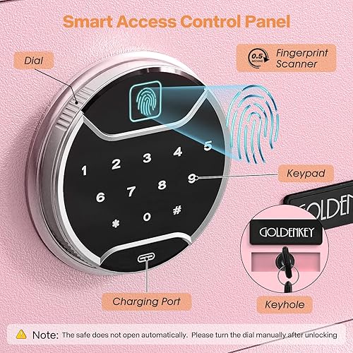Miniatura 3 de GoldenKey Caja de seguridad biométrica de 1.2 pies cúbicos con teclado de pantalla táctil, cajas fuertes de joyería para dinero en efectivo,