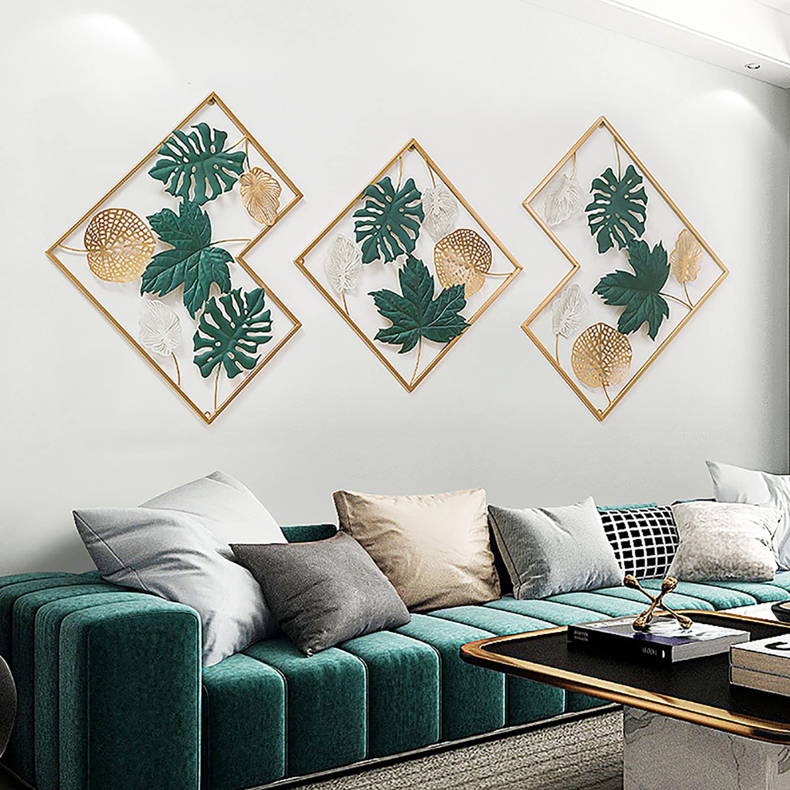 TROONZ 3pcs Decorazione da Parete in Metallo Set, Lussuoso Composizione Quadro in Metallo, Fatta a Mano Scultura da Parete per Soggiorno/opere d'Arte, 170 * 71cm