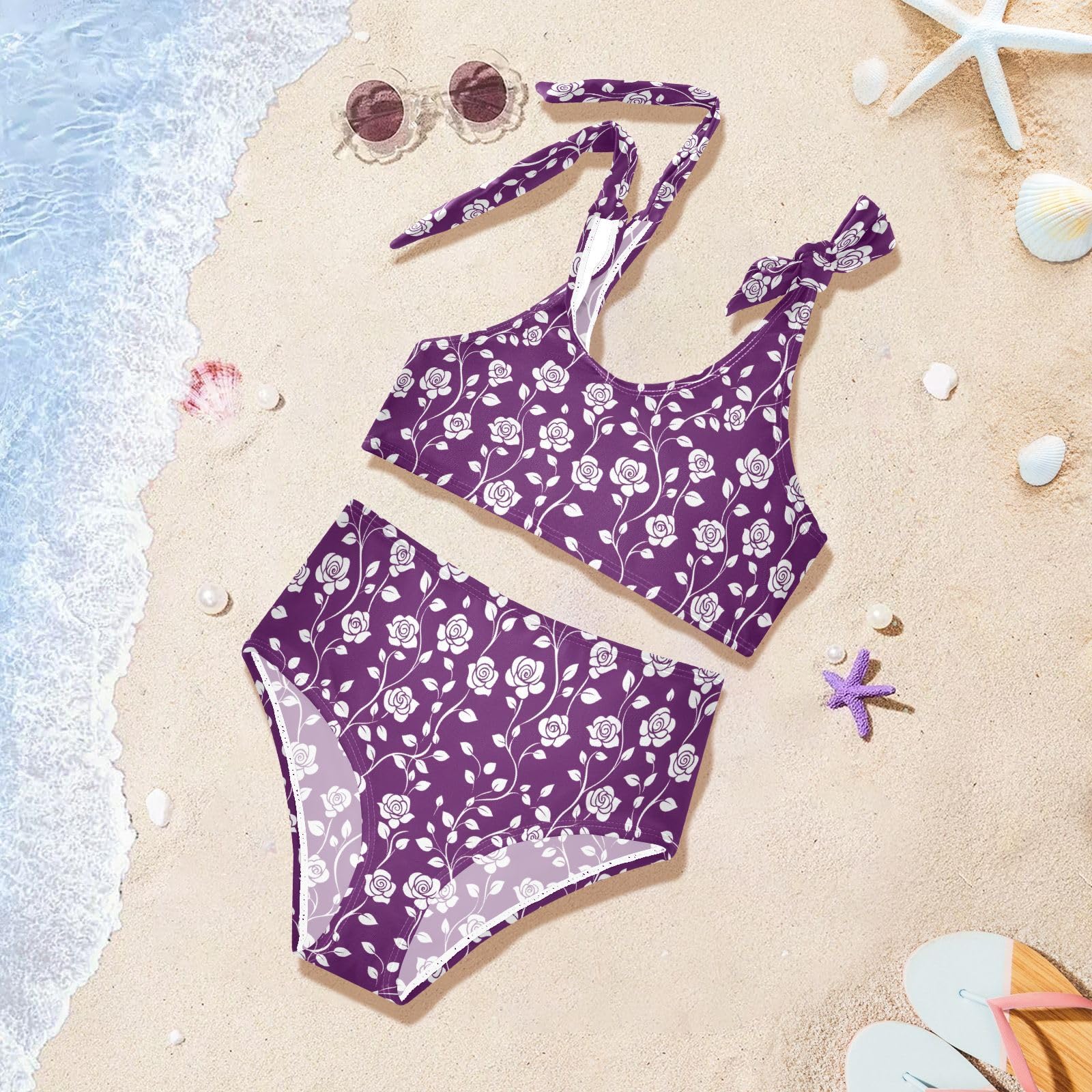 Rose Leaves Girls Two Piece Tankini Swimsuits Summer Bathing Suit Beach Swimwear Set, 3T