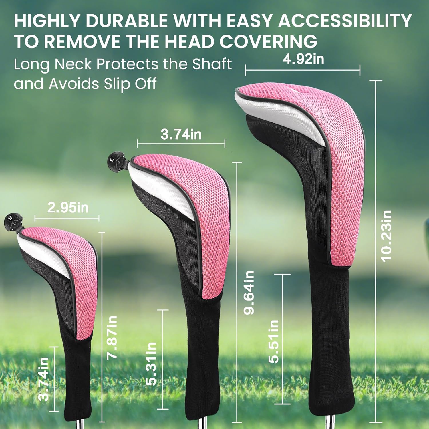 Golf Club Head Covers for Woods Driver Fairway Hybrids Value 6 Pack, Long Neck for Serious Protection with Interchangeable Tags 3 4 5 7 X, Headcovers for Men Women in Black & Pink