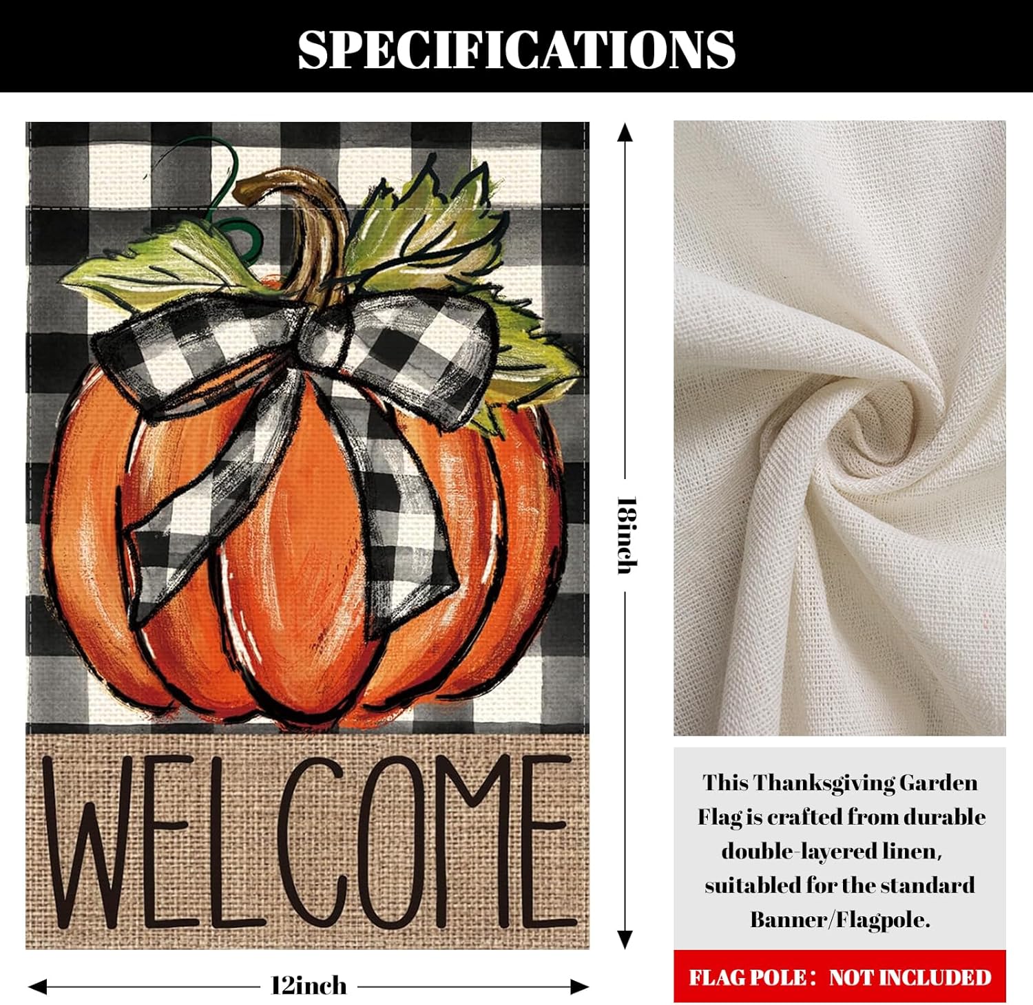 Happy Thanksgiving Garden Flag Vertical 12x18 Inches Double Sided Fall Style Garden Flag,Turkey Fall Garden Flags for Harvest Autumn Yard Outdoor Decor - Image 4