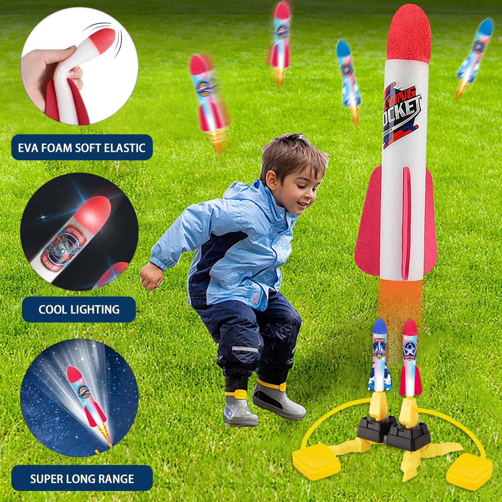 VIPNAJI Rocket Air Pressure, Compressed Air Rocket Toy with 6 LED Foam Rockets, Outdoor Toy for Children Ages 3-12, Unisex - Image 3