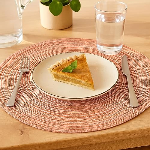 Miniatura 45 de AHHFSMEI Juego de 6 manteles individuales redondos trenzados para mesas de comedor, tejidos naturales, resistentes al calor, 15 pulgadas (azul y