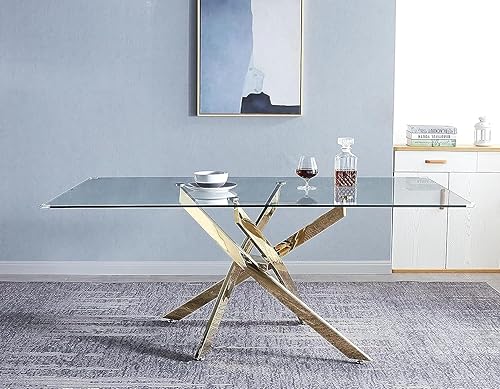 Miniatura 34 de Mesas de comedor redondas de 36 pulgadas, mesa de comedor moderna de cocina con base de metal cromado dorado, mesas de comedor redondas de vidrio