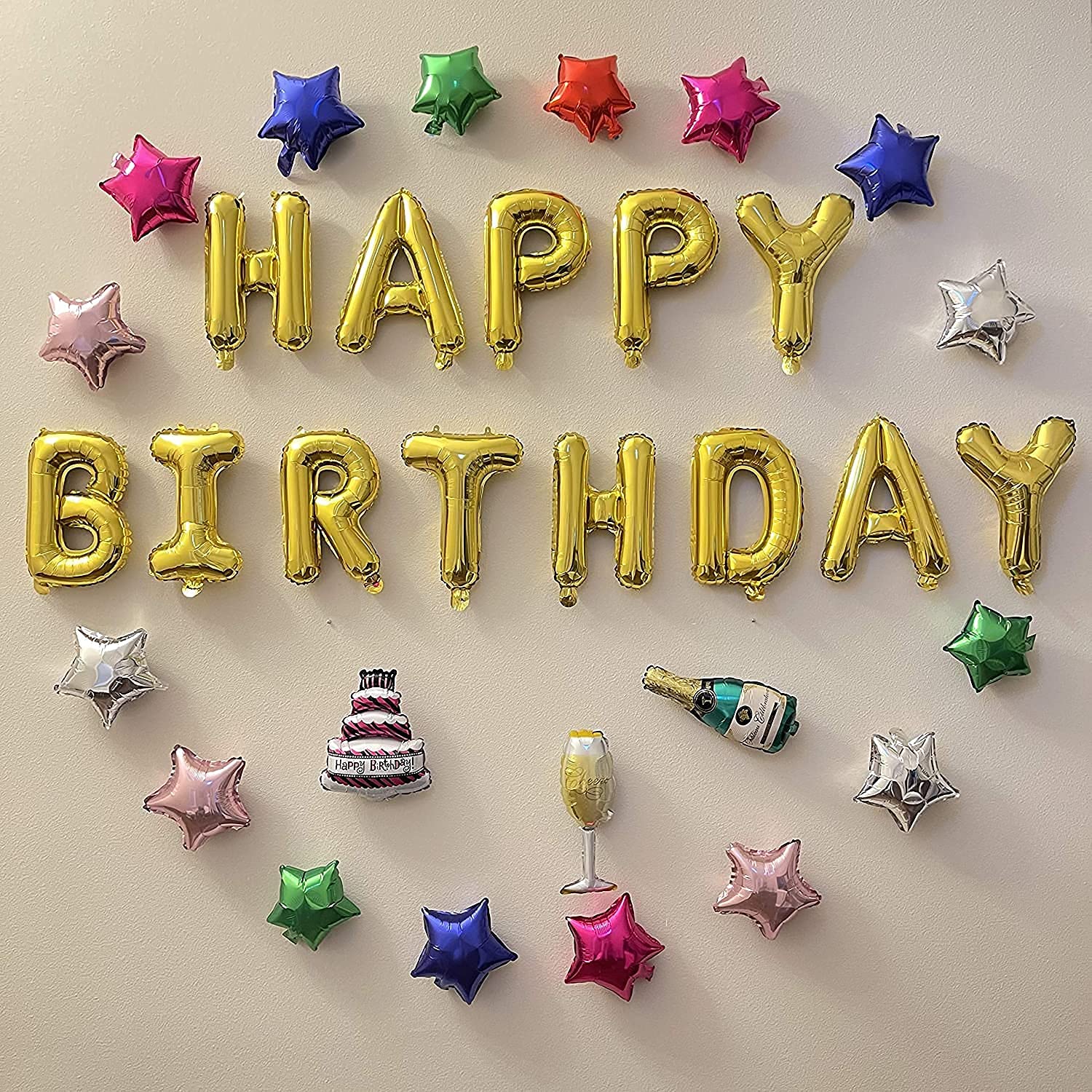Party Propz Happy Birthday Decoration Kit -20Pcs Golden HBD Foil Balloon with Foil Ballons Birthday Decorations Items for Bday Lights Combo Pack Set, Husband,Wife, First, 2nd,30th,40th Theme
