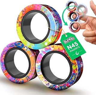 BunMo Easter Basket Stuffers - Rainbow Magnetic Rings - Improved N45 Magnets, BPA-Free - Quiet Fidget Toy for Adults & Teens for Office, School & Travel - Easter Basket Stuffers for Teens
