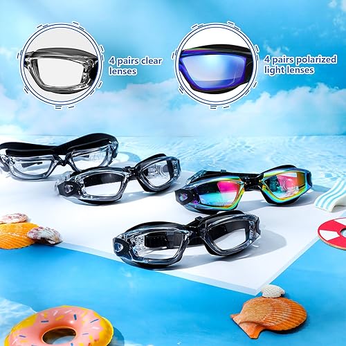 Miniatura 4 de Paquete de 8 gafas de natación para niños de 6 a 14 años, antiniebla, UV, para piscina de agua, sin fugas, para niños, niñas, adolescentes