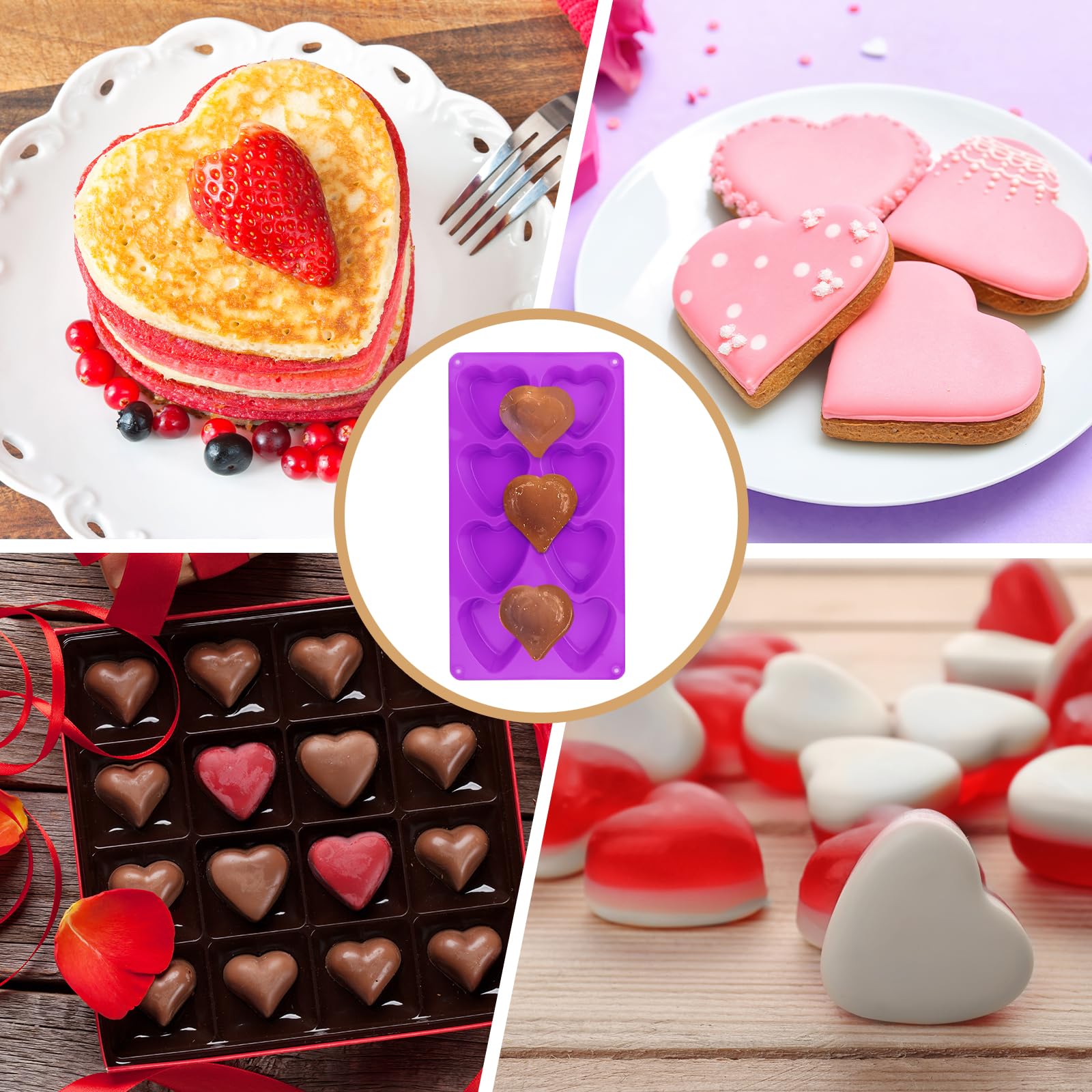 3 moldes de silicona en forma de corazón con 8 cavidades, molde de silicona para hornear, mini molde para magdalenas, molde en forma de corazón de San Valentín para hacer chocolate, dulces, jabón y