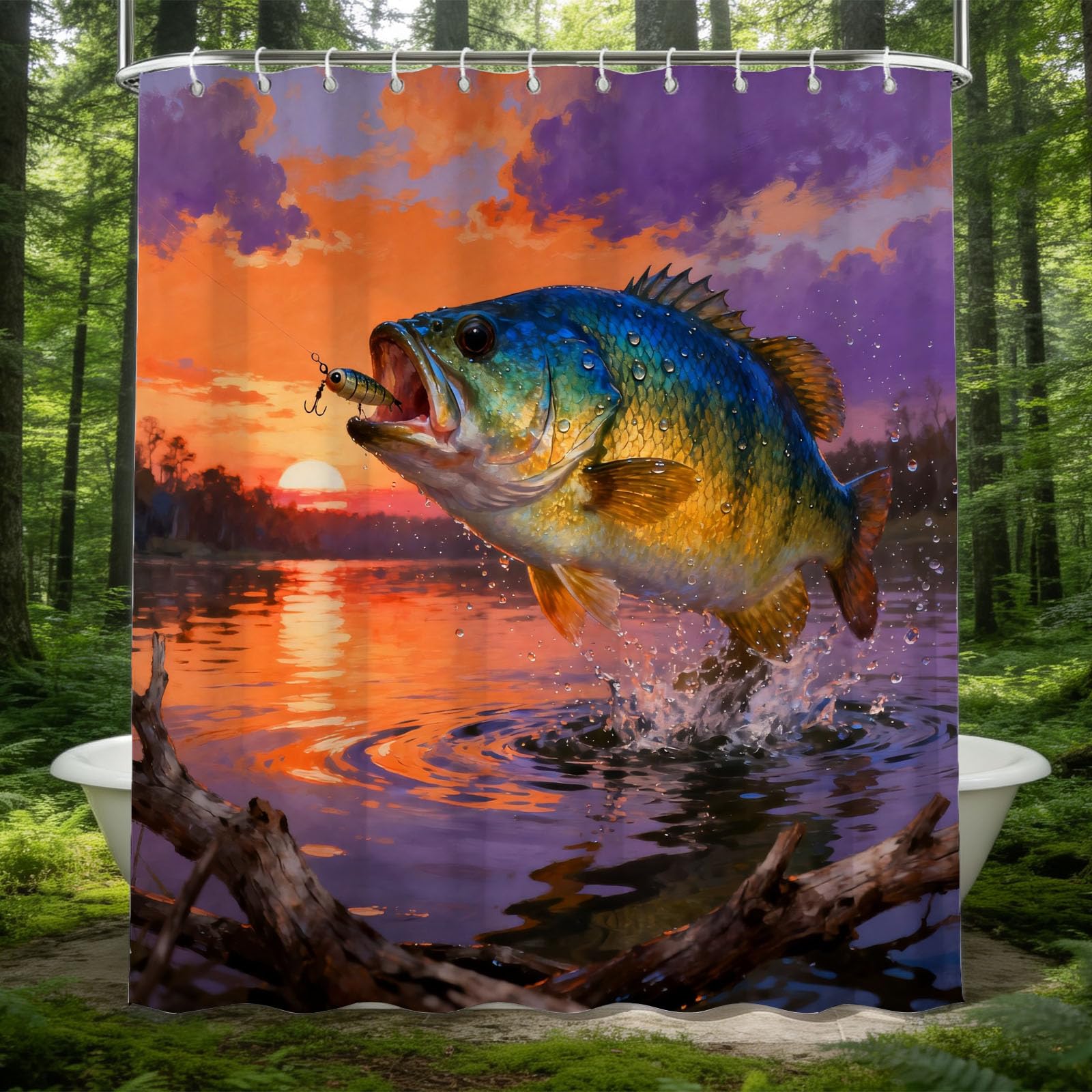Hongduo White 3D Sea Bass Shower Curtain For Stalls Bathtubs Country Look Bathroom Decor Shower Curtain Set Polyester Fabric Waterproof 180X200cm/71X79 Inch With Hooks