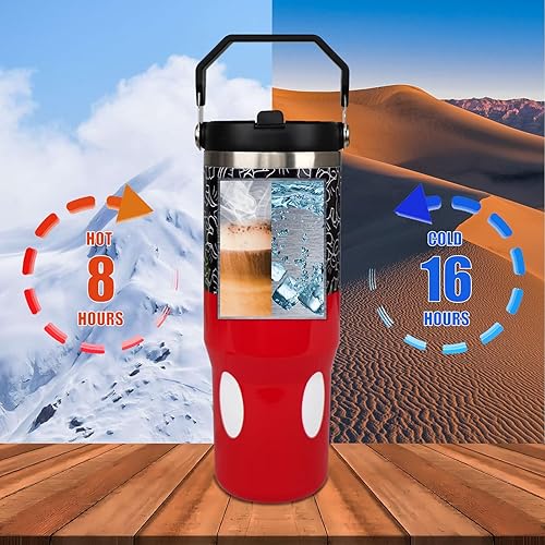 Miniatura 3 de Vaso de 30 onzas con asa y pajilla, botella de agua de acero inoxidable con aislamiento de doble pared con tapa con asa superior, vaso a prueba de