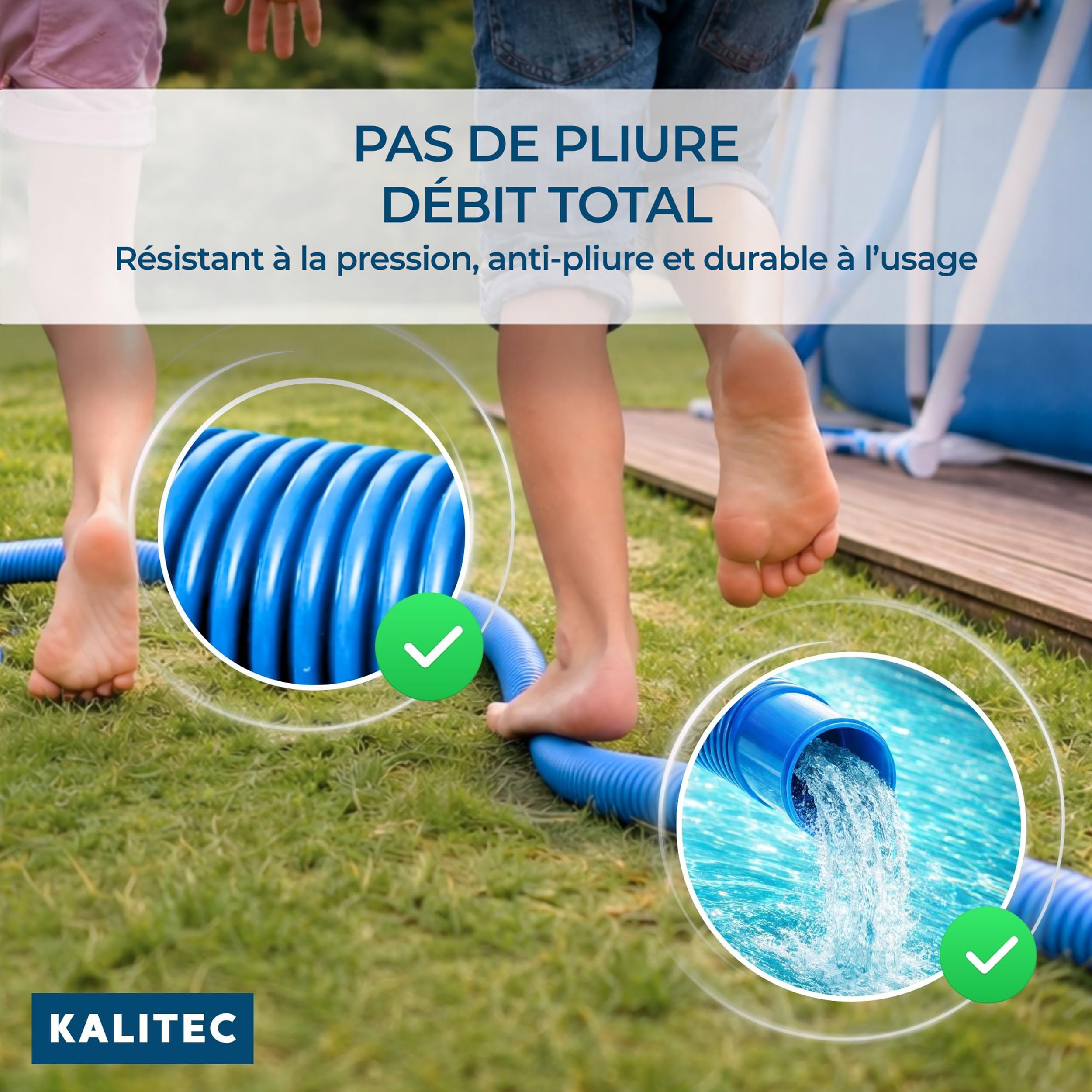Kalitec Tuyau de piscine 38mm 9m bleu – Flexible & démontable – Raccord pour pompe, Skimmer & filtre à sable – Tuyau de pompe 38 mm Diamètre intérieur