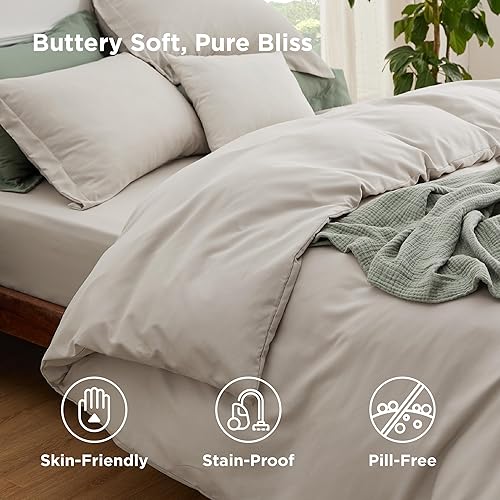 Vista 110 de Bedsure - Juego de funda de edredón de tamaño matrimonial, ropa de cama suave con doble cepillado, 1 funda de edredón (80 x 90 pulgadas) y 2 fundas