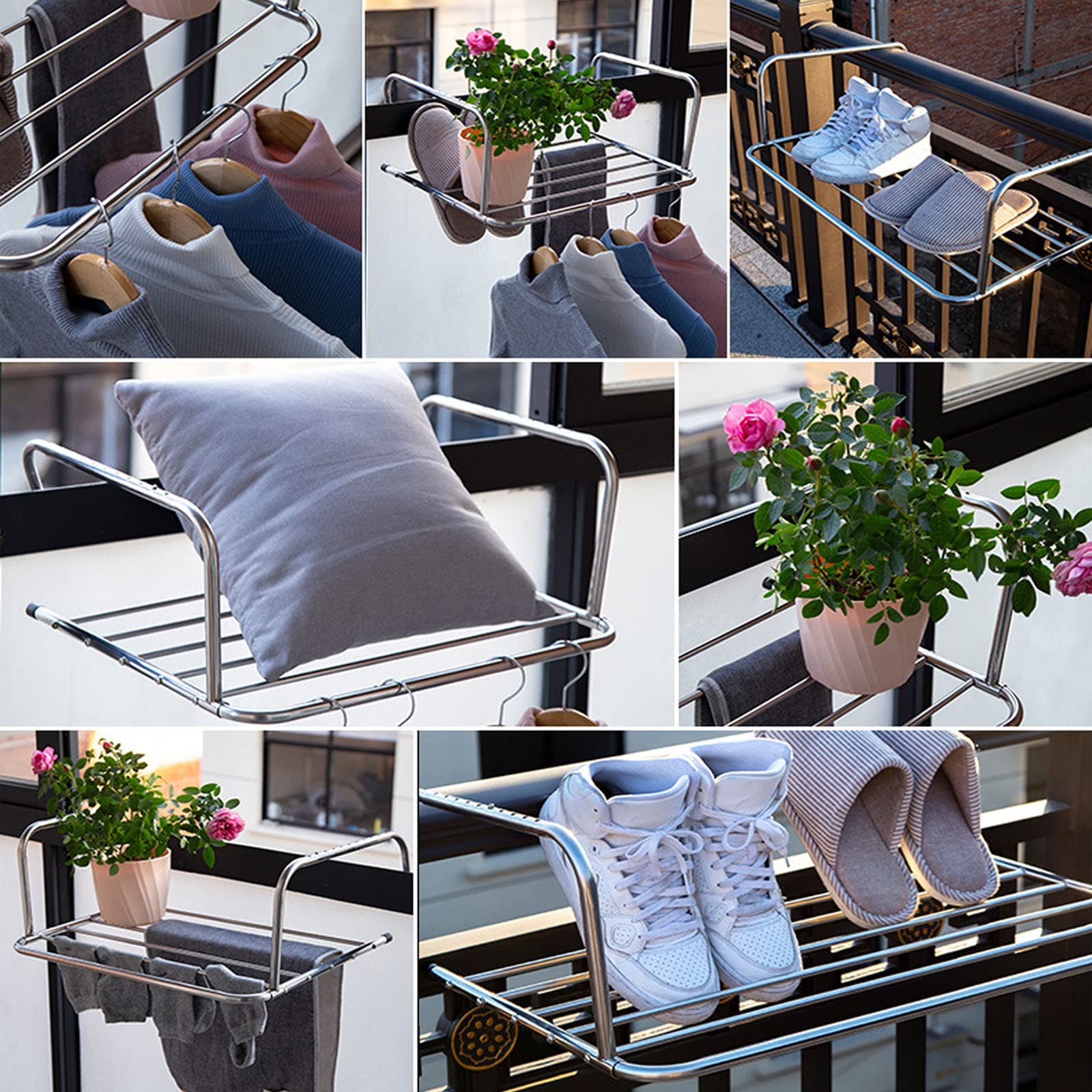 Stendibiancheria Stendino Pieghevole, Stendibiancheria in Acciaio Inox Larghezza da 40 A 80cm Portata 20kg Stendibiancheria da Balcone Stendino per Interno Ed Esterno, Praticità