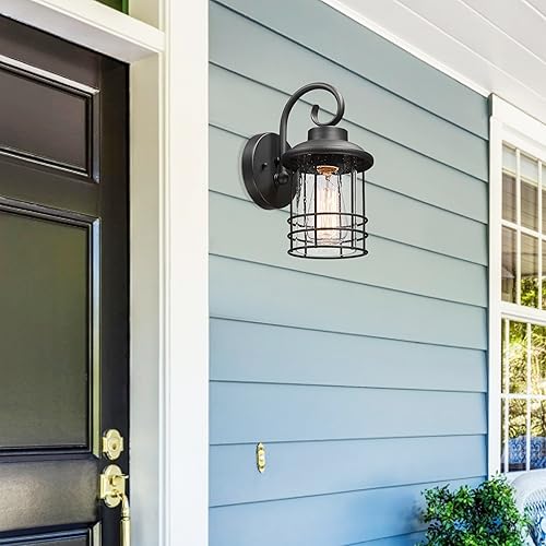 Miniatura 7 de ALLGOT Apliques de pared para exteriores, accesorio de iluminación de pared exterior, farol de pared de porche con pantalla de vidrio sembrado para