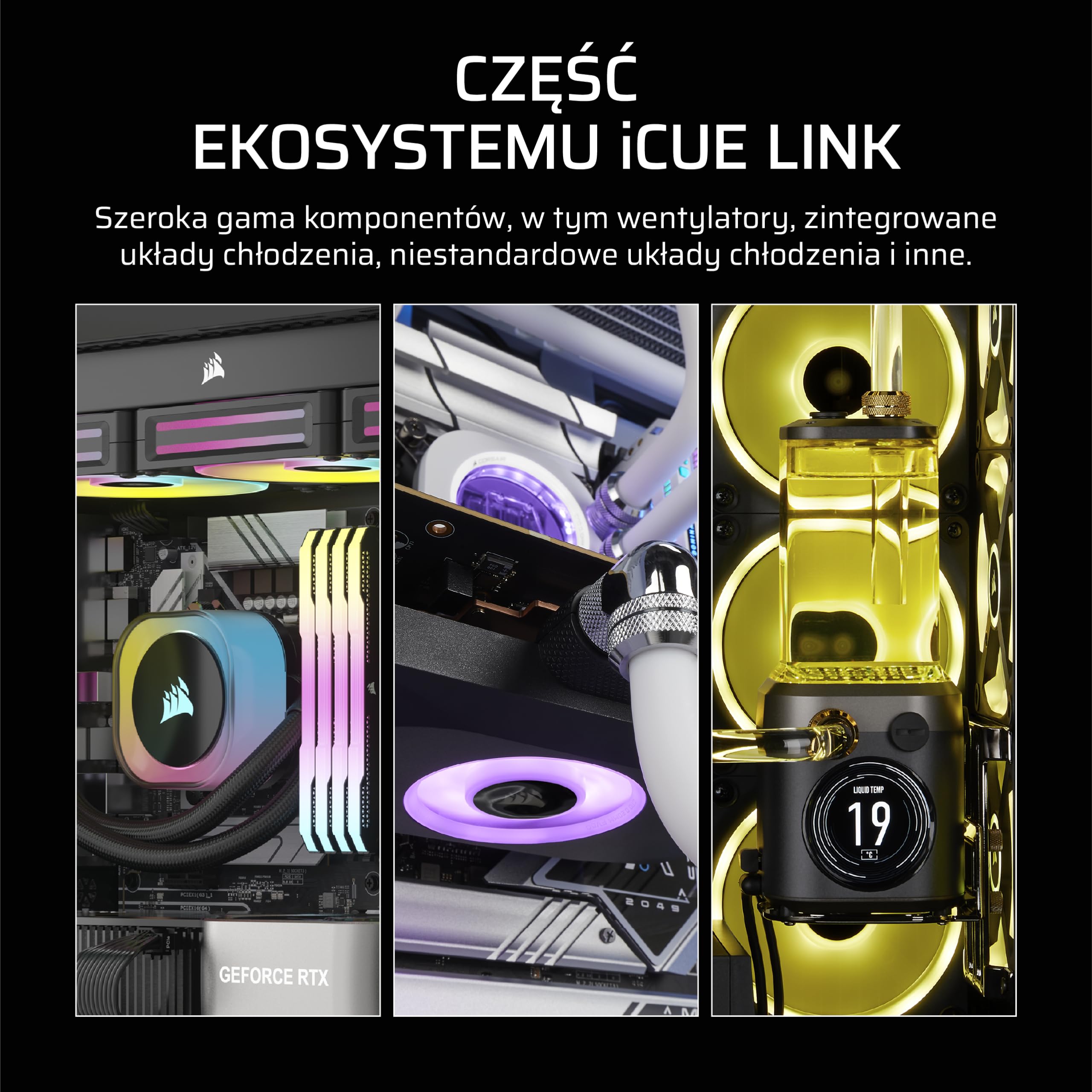 CORSAIR iCUE LINK RX120 MAX 120mm PWM Gruby Wentylatory z Koncentrator iCUE LINK – Wysokie Ciśnienie Statyczne – Polimeru Ciekłokrystalicznego – Łożysko z Magnetyczną Kopułą – Zestaw Trzech – Czarny