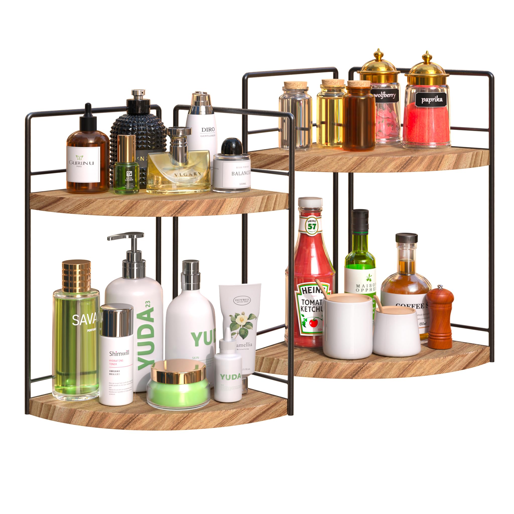 2 Pack Bathroom Counter Organizer, 2 Tier Corner Bathroom Counter Organizer Wooden Double Vanity Organizers for for Double Bathroom Organizers and Kitchen Storage Dresser Decoration