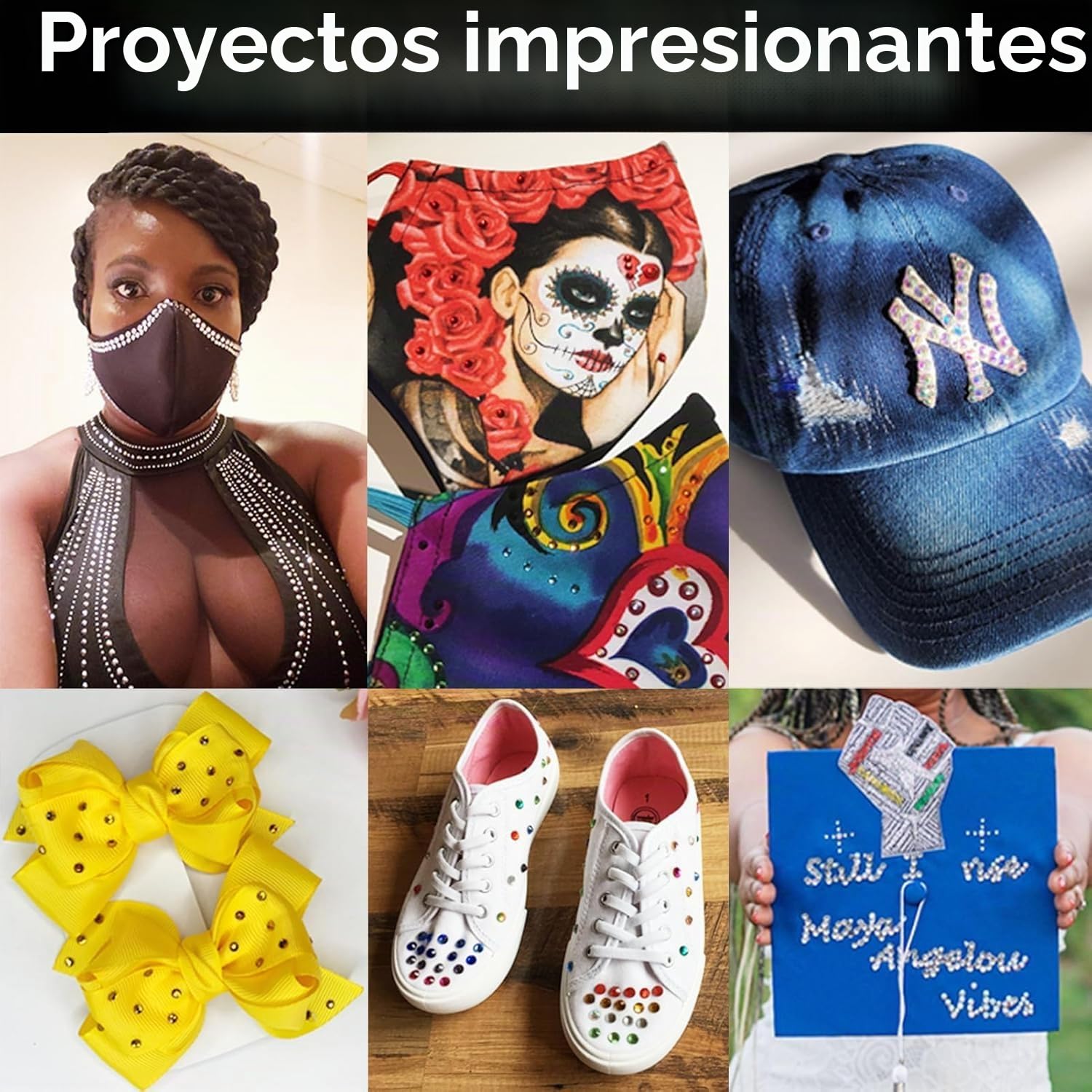 Herramienta Aplicadora Hotfix y Kit Bedazzler con 8600 Diamantes de Imitación, 6 Puntas, Plantillas, Estuche para Tela, Cuero, Ropa Diseño DIY Brillante