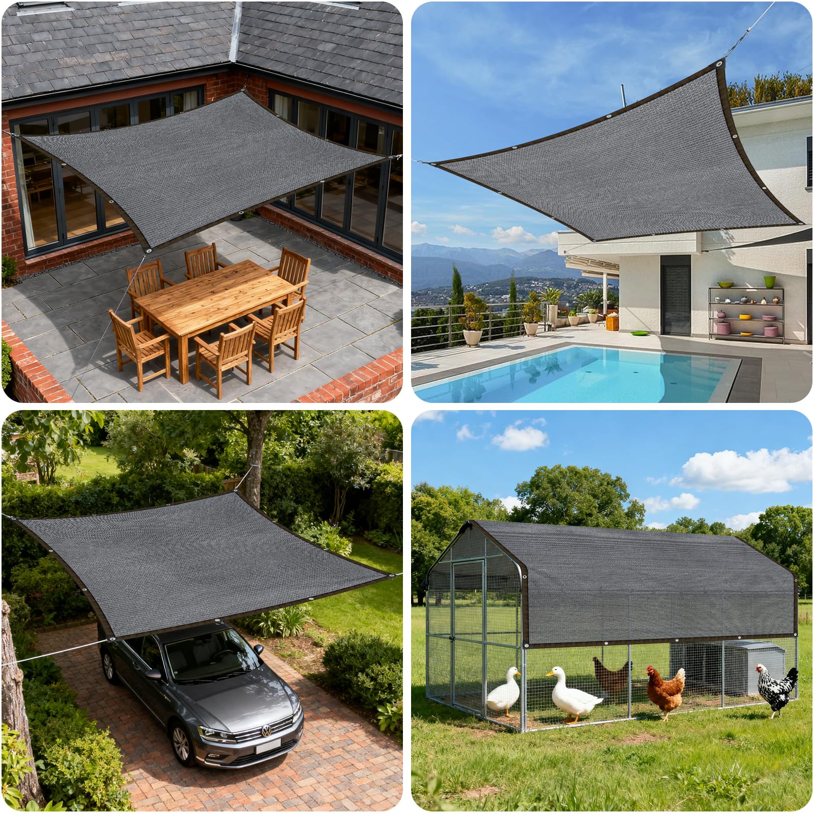 Voile d'ombrage de jardin - Avec œillets - Protection solaire - 4 x 5 m - Filet d'ombrage pour balcon, serre, plantes, terrasse, poulailler, piscine - Brise-vue - Coupe-vent - Perméable à l'eau