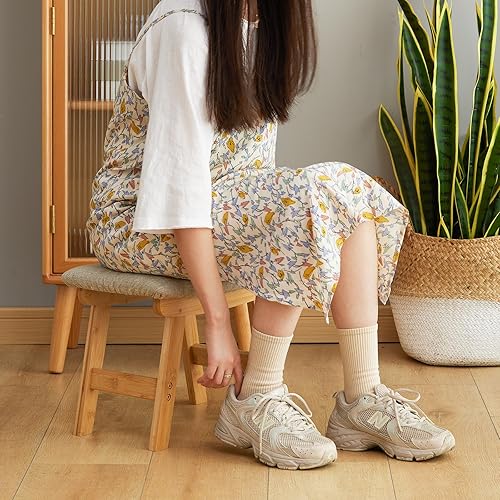 Miniatura 6 de Taburete para pies, reposapiés otomano, taburete de bambú debajo del escritorio, taburete pequeño para sala de estar, dormitorio y cocina (patas