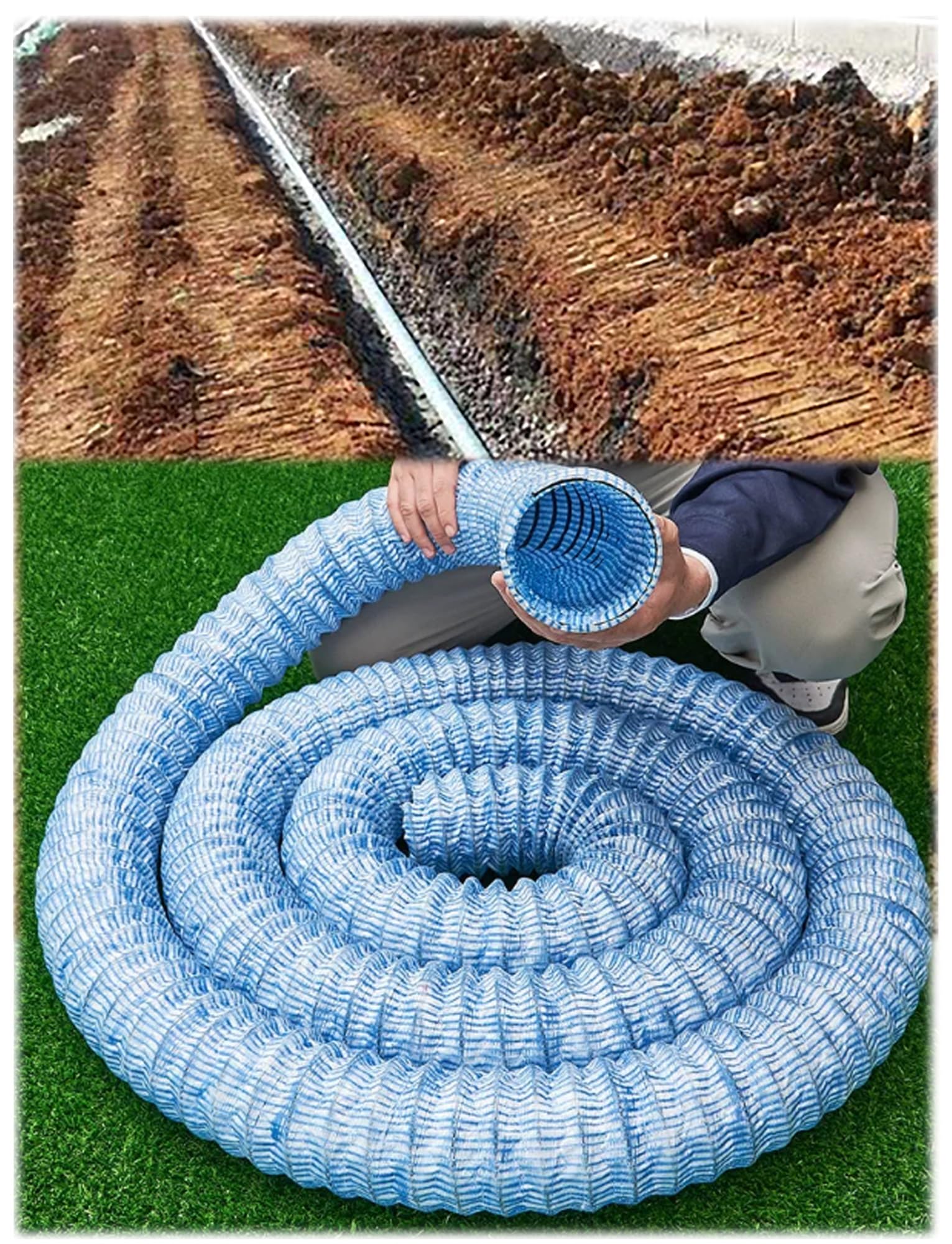 Generico Tubo di drenaggio Francese da 2/3/4/6/8 Pollici, Tubo di drenaggio sotterraneo espandibile Perforato Ondulato for Paesaggio e Giardino, infiltrazione Morbida(3in,21M)