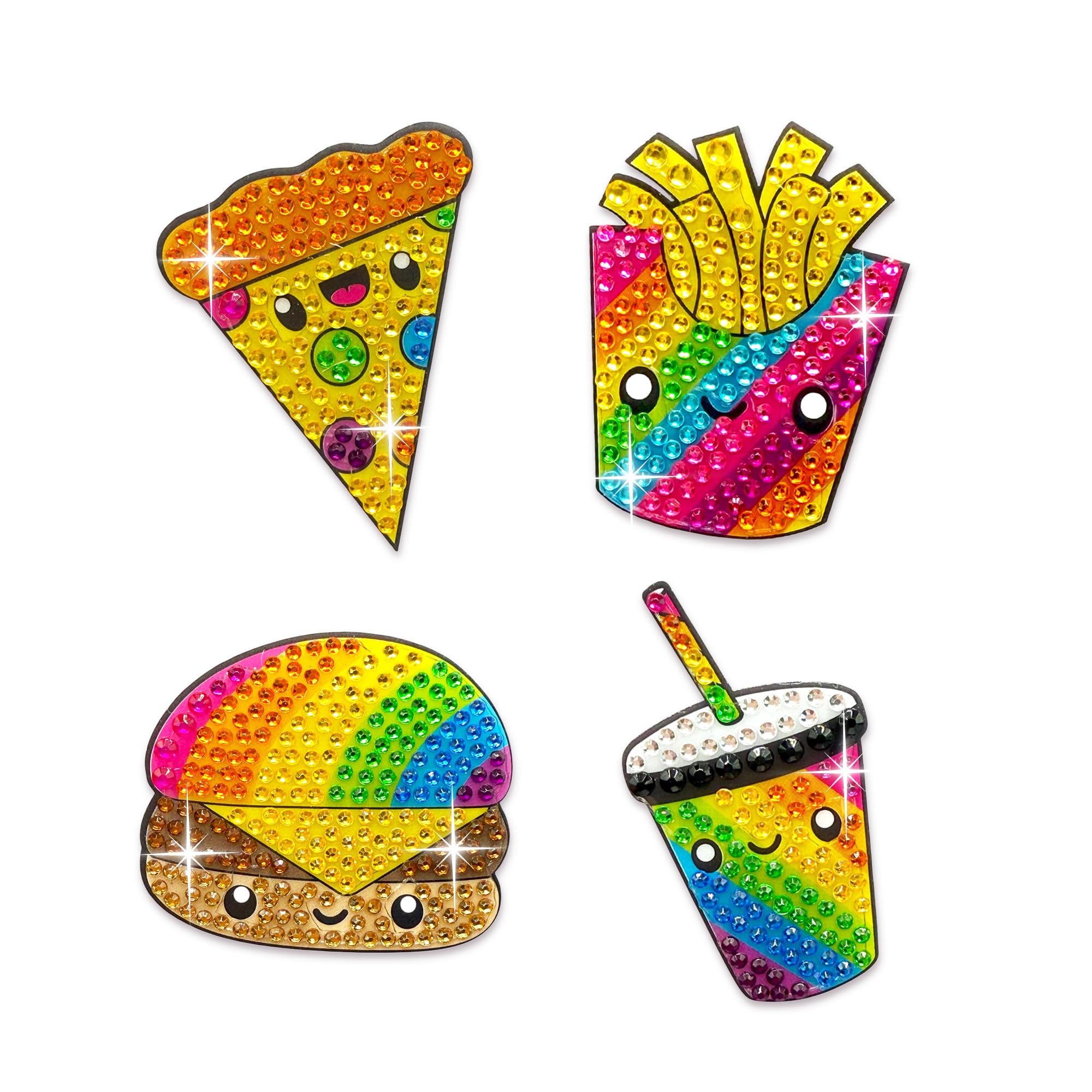 StickerBeans® Rhinestone Stickers – Rainbow Foodie 4-Pack, 2” x 2” Unique Sparkly Cut-to-Shape for Collecting, Trading, Decorating Laptops, Phone