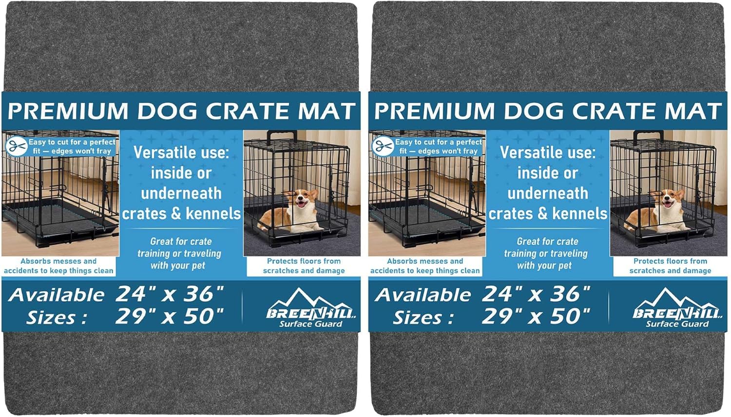 2-Pack Dog Crate Mat Liner, Absorbs Urine, Waterproof,Washable Puppy Pee Pad for Kennel Training - Use Under Pet Cage to Protect Floors, Thin Cut to Fit Design (29"x50")