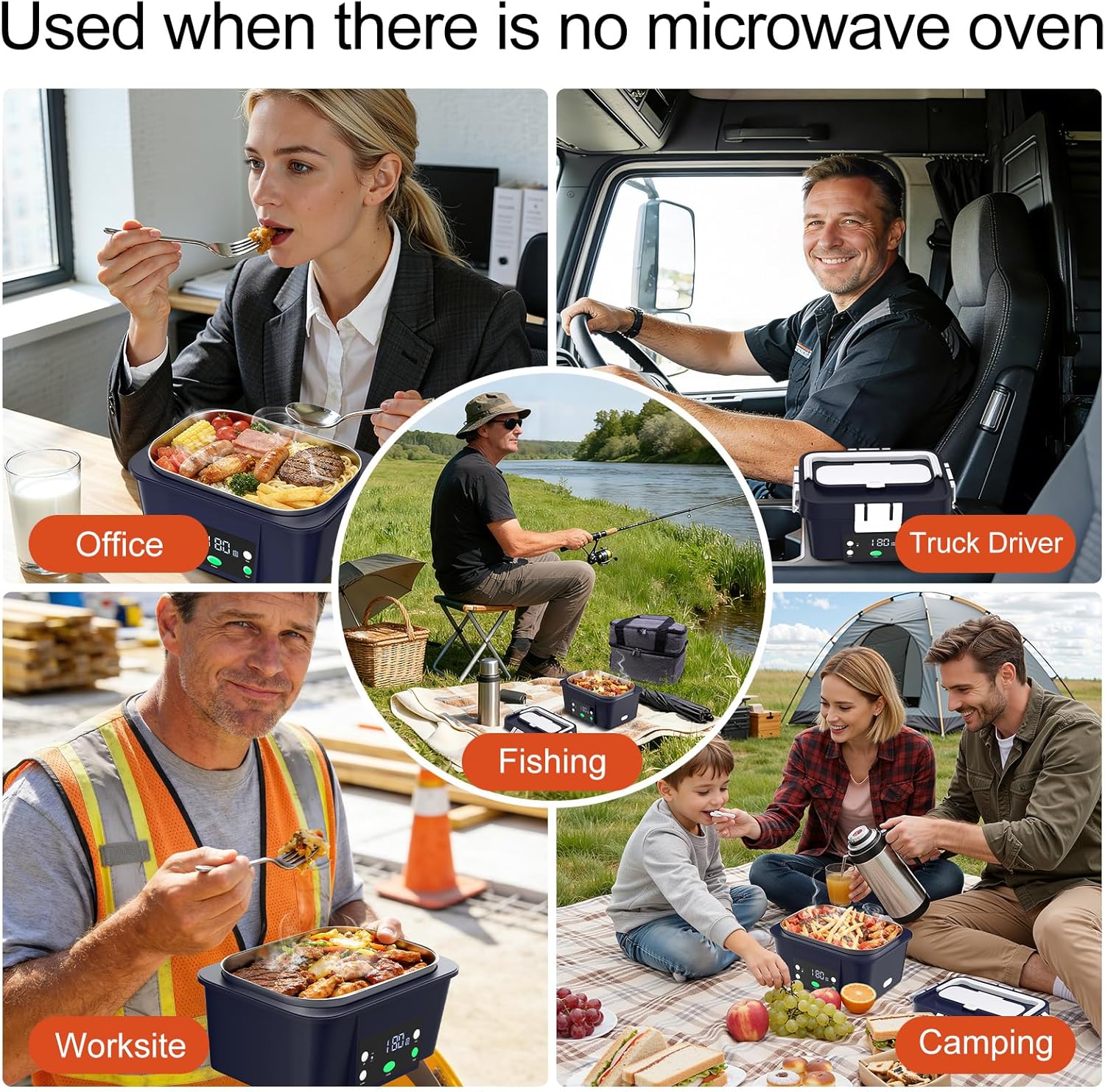 Cordless Electric Heated Lunch Box, 1.6L and 16,000mAh Rechargeable Portable Heater/Warming Lunch Box with Insulated Lunch Bag & Scheduled Self Heating Lunchbox for Men Women (Dark Blue)