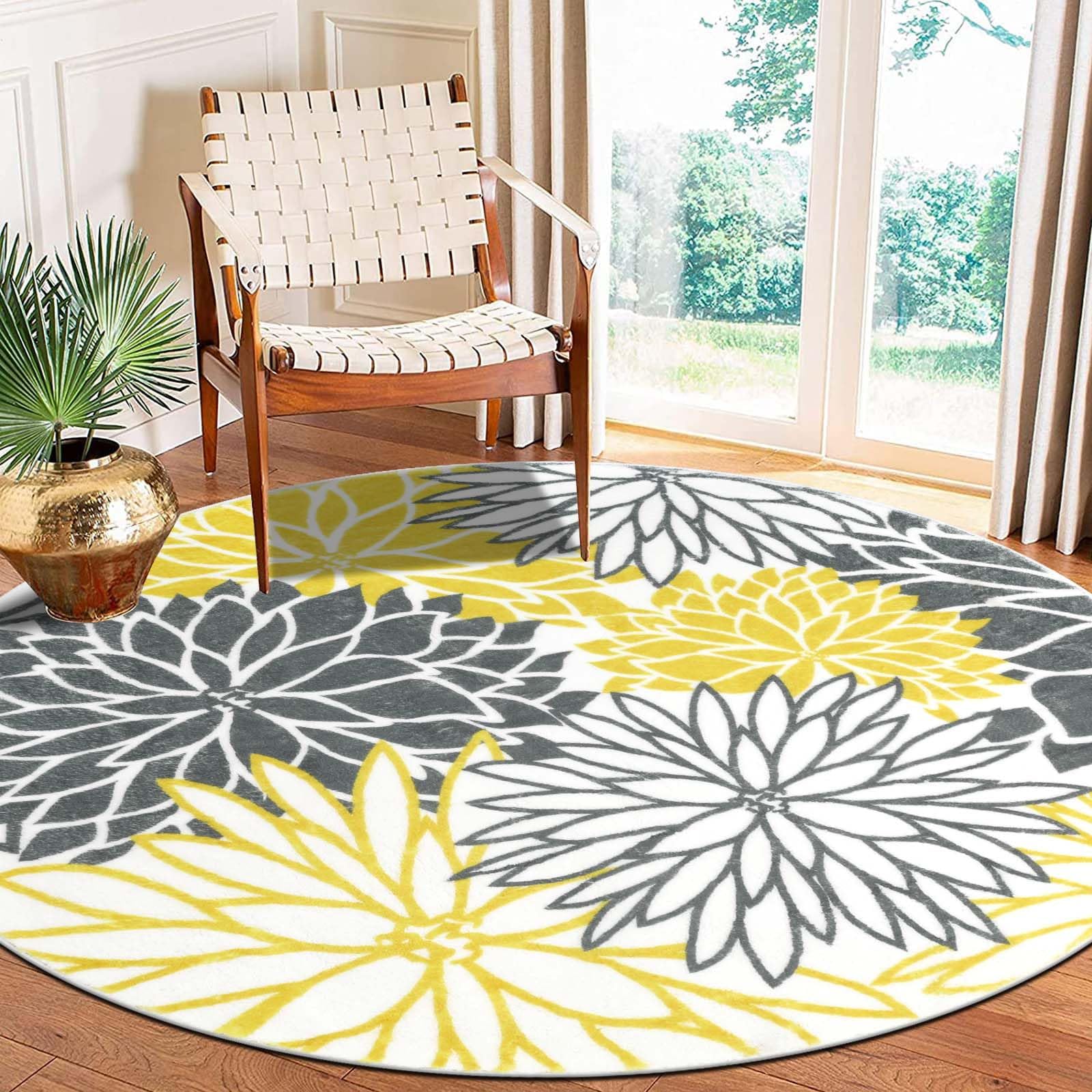 HEBE Floral Medallion Round Rug 4ft,Circular Bohemian Area Rugs,Non Slip Round Rug for Dining Room Table Boho,Washable Round Bedroom Carpet for Entryway Living Room Sofa Kids Room Nursery