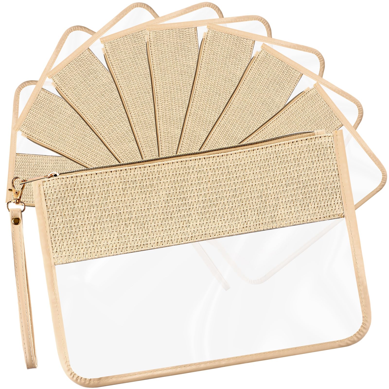 Silkfly 9 Pcs Braid Clear Straw Leather Travel Makeup Bag PU Leather Pouch with Zipper and Wristlet Clear Travel Pouch Waterproof Portable PVC