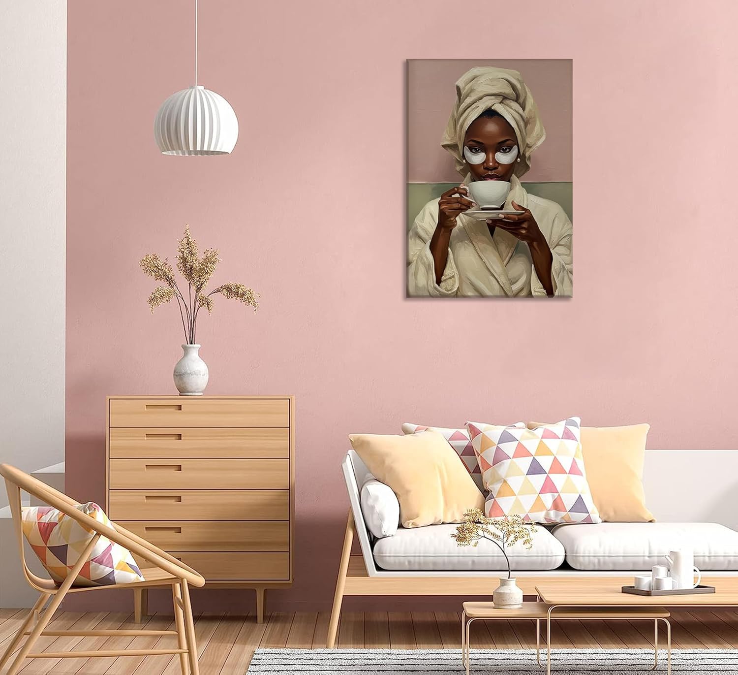 Black Woman Banthroom Canvas Wall Art Relaxing Woman Drinking Coffee Picture Wall Decor African American Black Girl Spa Poster Zen Yoga Painting Print Artwork for Restroom Toilet Washroom Home Decor