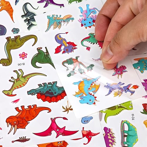 Miniatura 3 de SAVITA 20 hojas de tatuajes temporales para niños, calcomanías luminosas de tatuajes de dinosaurio, impermeables, caricaturas, tatuajes falsos para