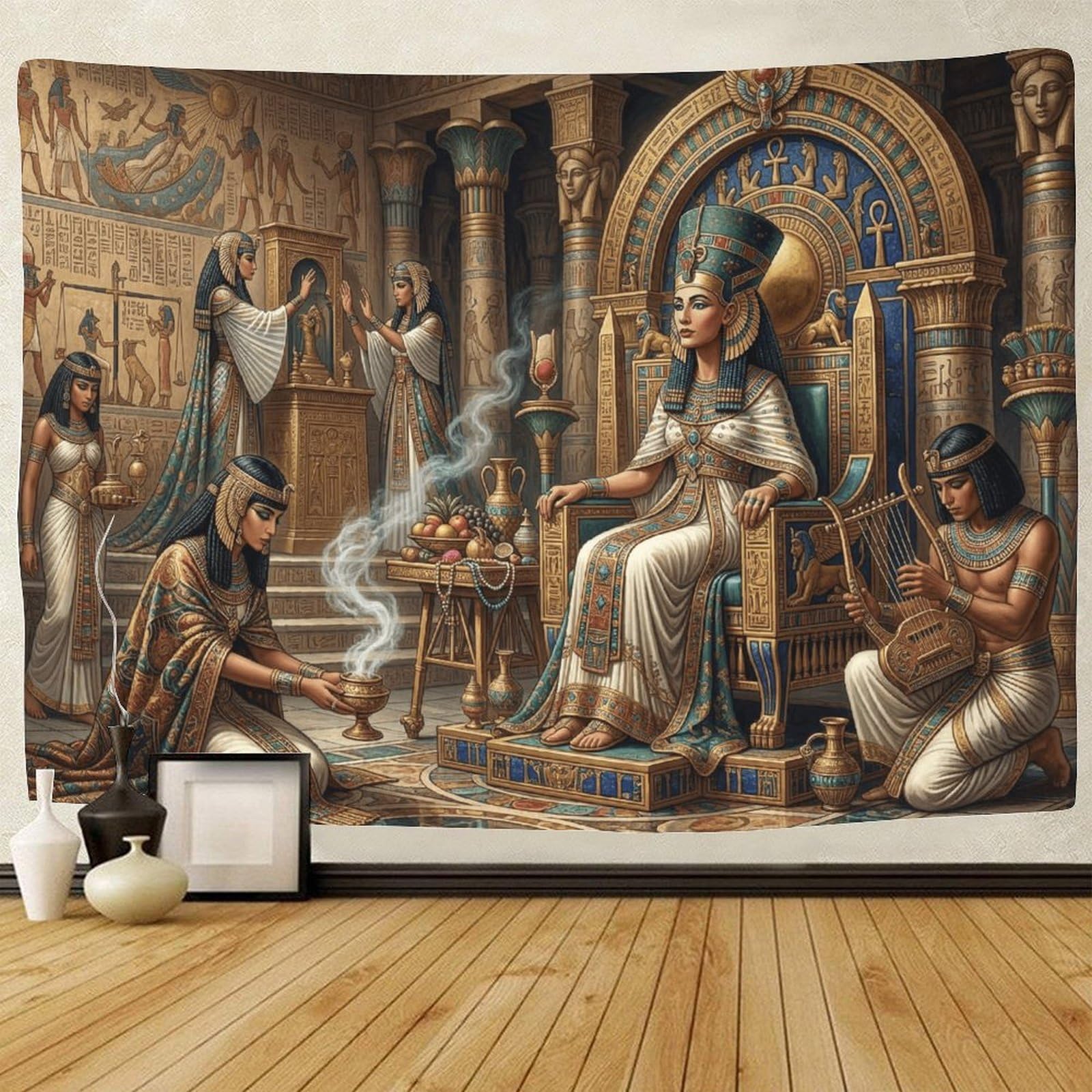 GPMNBCXZK Egyptian Isis 3D Printed Wall Art Decor Throne Ancient Wall Tapestry for Home Living Room Bedroom Dorm 100cmx150cm