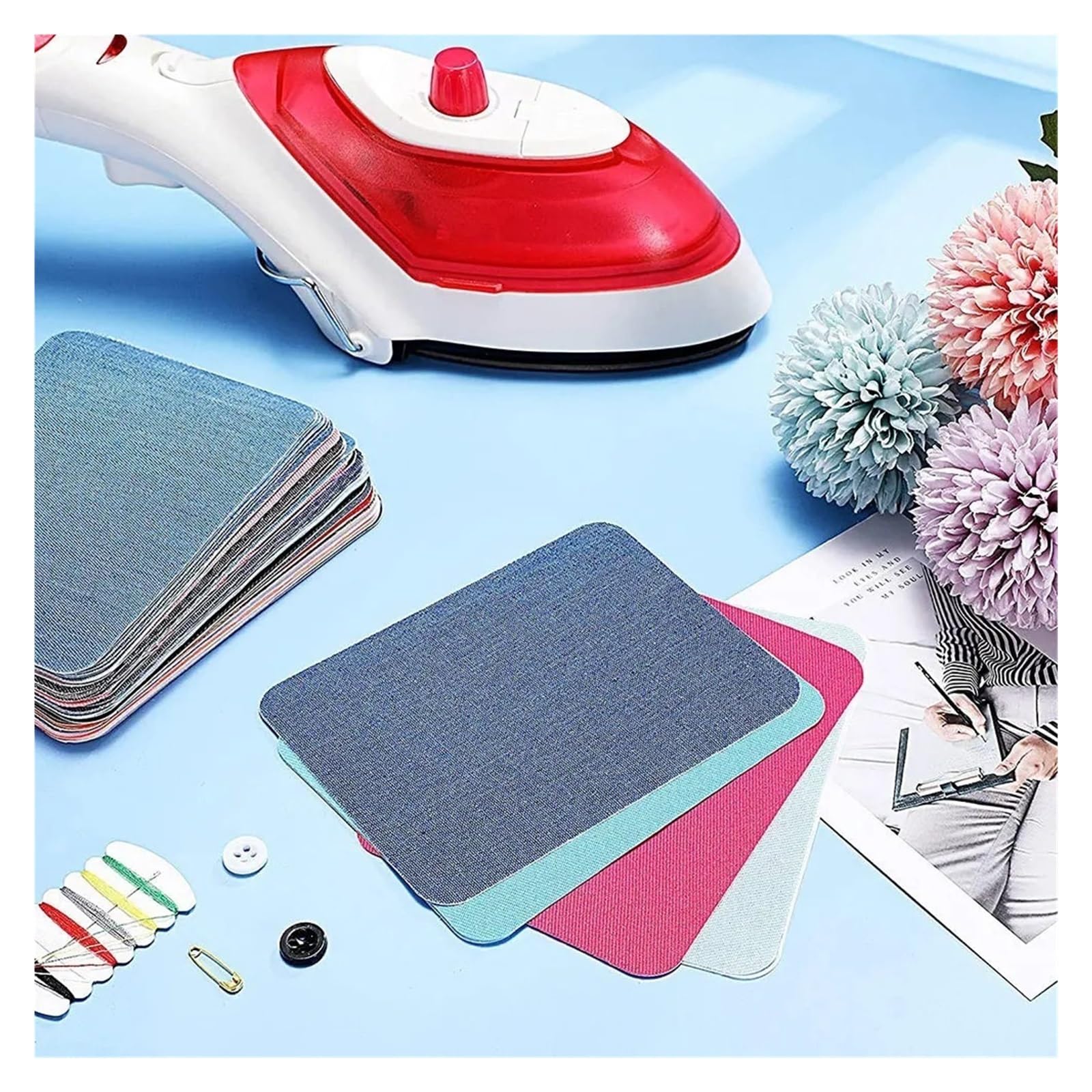 Parche Adhesivo de Tela Parche de tela for planchar 4,9 x 3,7 pulgadas, sin costuras, adhesivo for vaqueros, chaquetas, ropa, pantalones, parche mezclilla, bricolaje for reparar(Rose Red 10pcs)