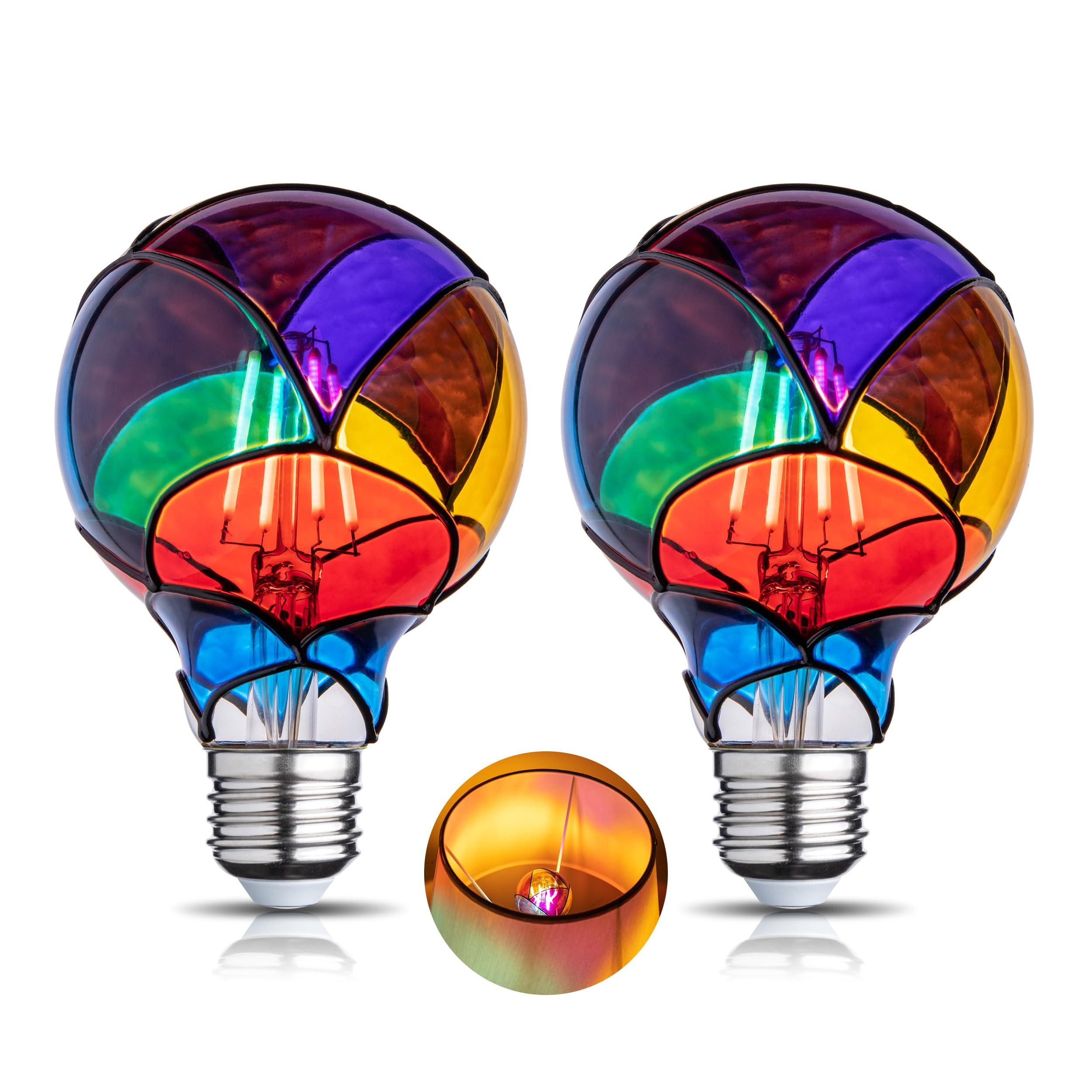 CybaaLuxzus Stained Glass Light Bulb, Rainbow Painted, 4W 120V