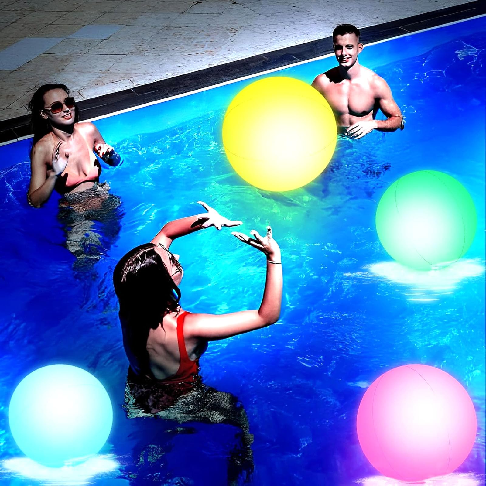 FUTUREPLUSX 2PCS Light Up Beach Balls, 16" LED Pool Ball with Remote Control Glow for Summer Parties Pool Decorations