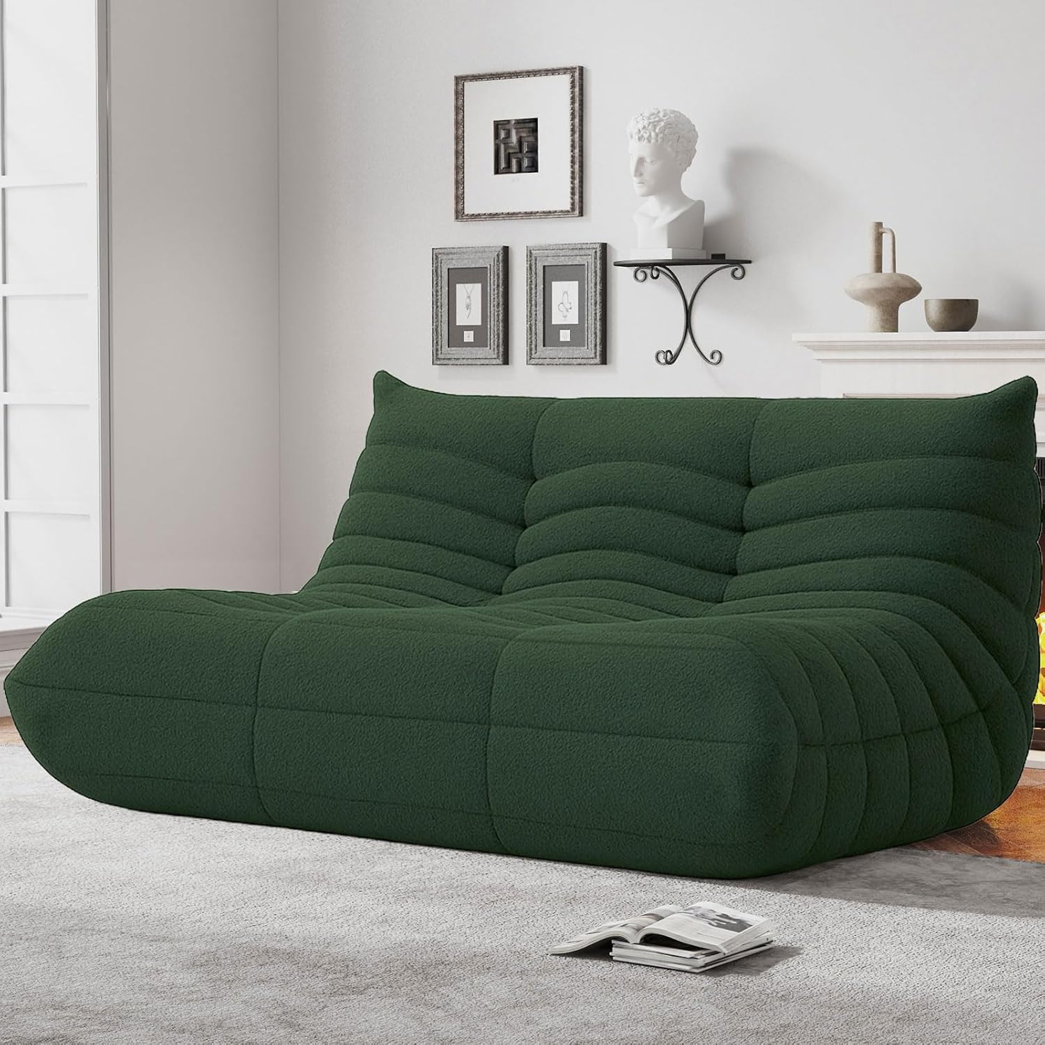 Bean Bag Chairs for Adults, Memory Foam Couch Loveseat Sofa Chair, Soft Teddy Material Cozy Comfy Reading Nook Chairs, Floor Chair for Living Room Bedroom Office(Green) Loveseat Green